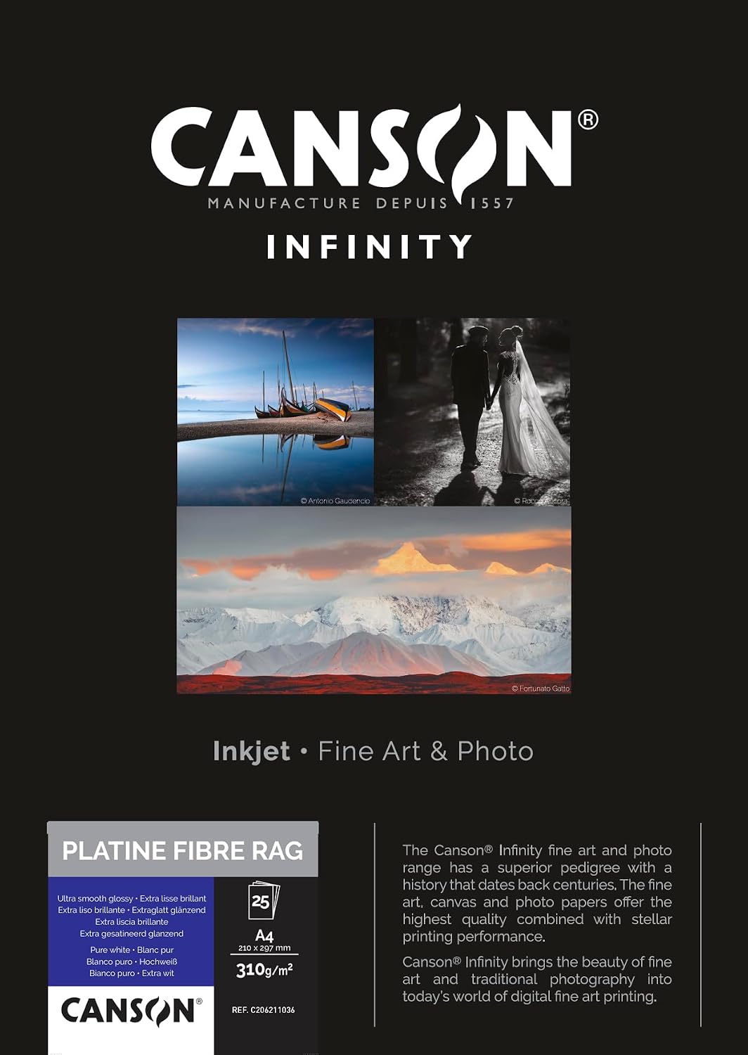 Detalle de Canson Infinity Fiber Rag Platina 206211036 fotopapier A4, 310 g/m², 25 vellen