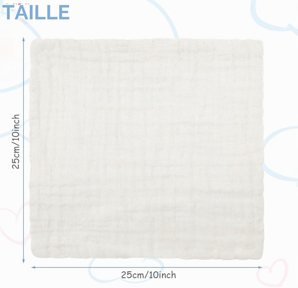 Detalle 2 de Aolso EUV8-CBFJ-FBA katoenen babywashandjes, 8 stuks, 30 x 30 cm, wit