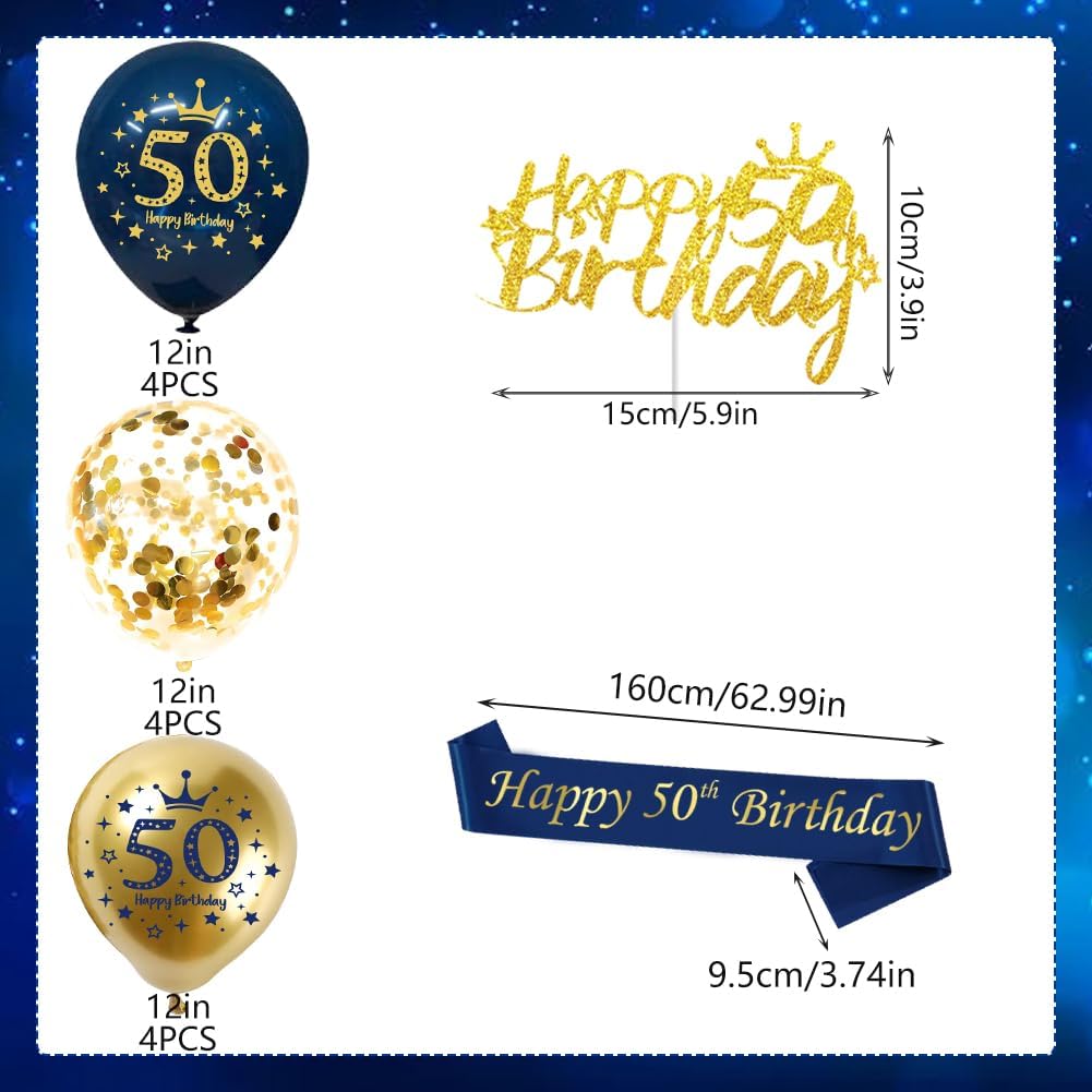 Detalle de DEARLIVES Blue Gold 50th Birthday Decorations – Complete Party Kit