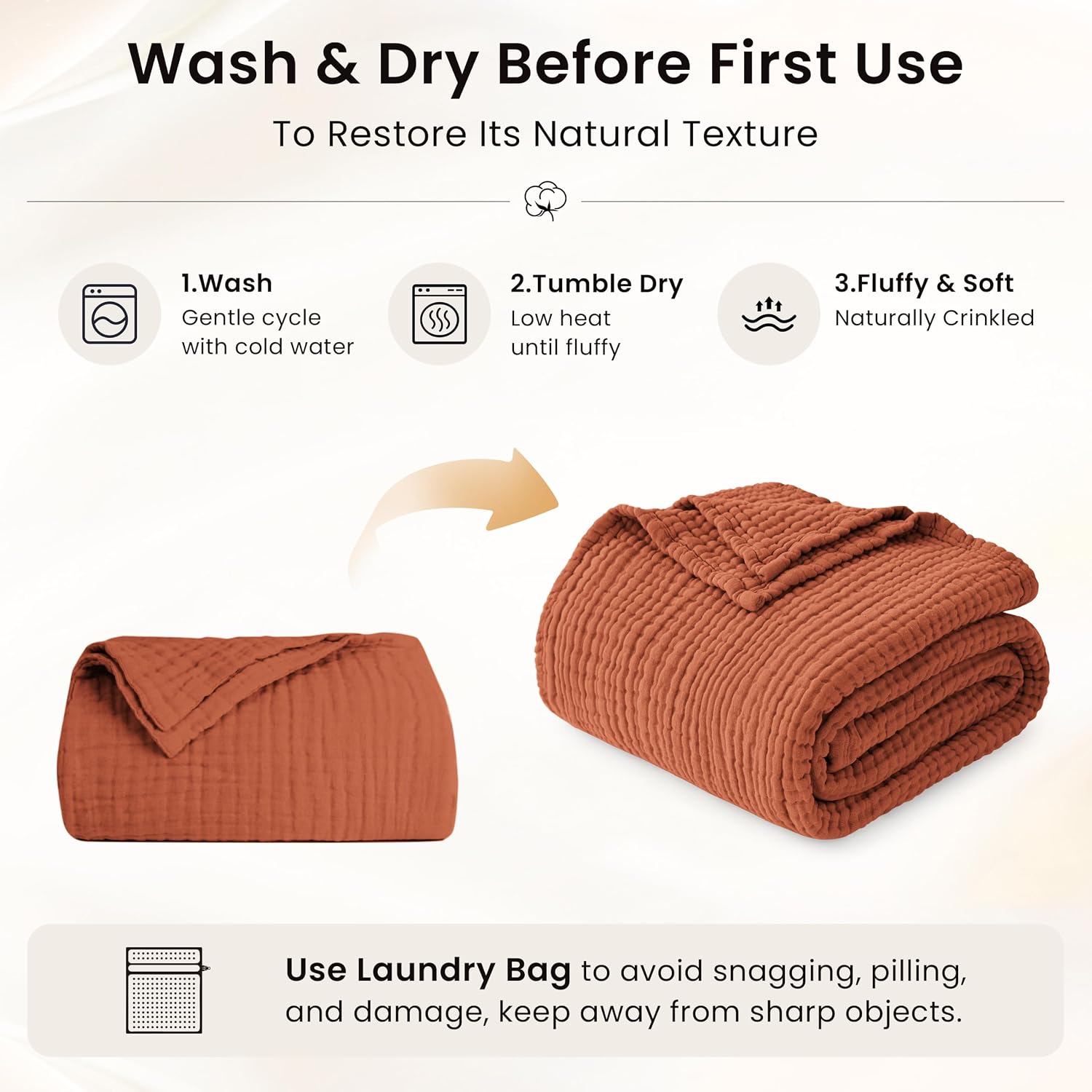 Thumbnail 3 de Love's Cabin 6-Layer Cotton Muslin Blanket 60x80"