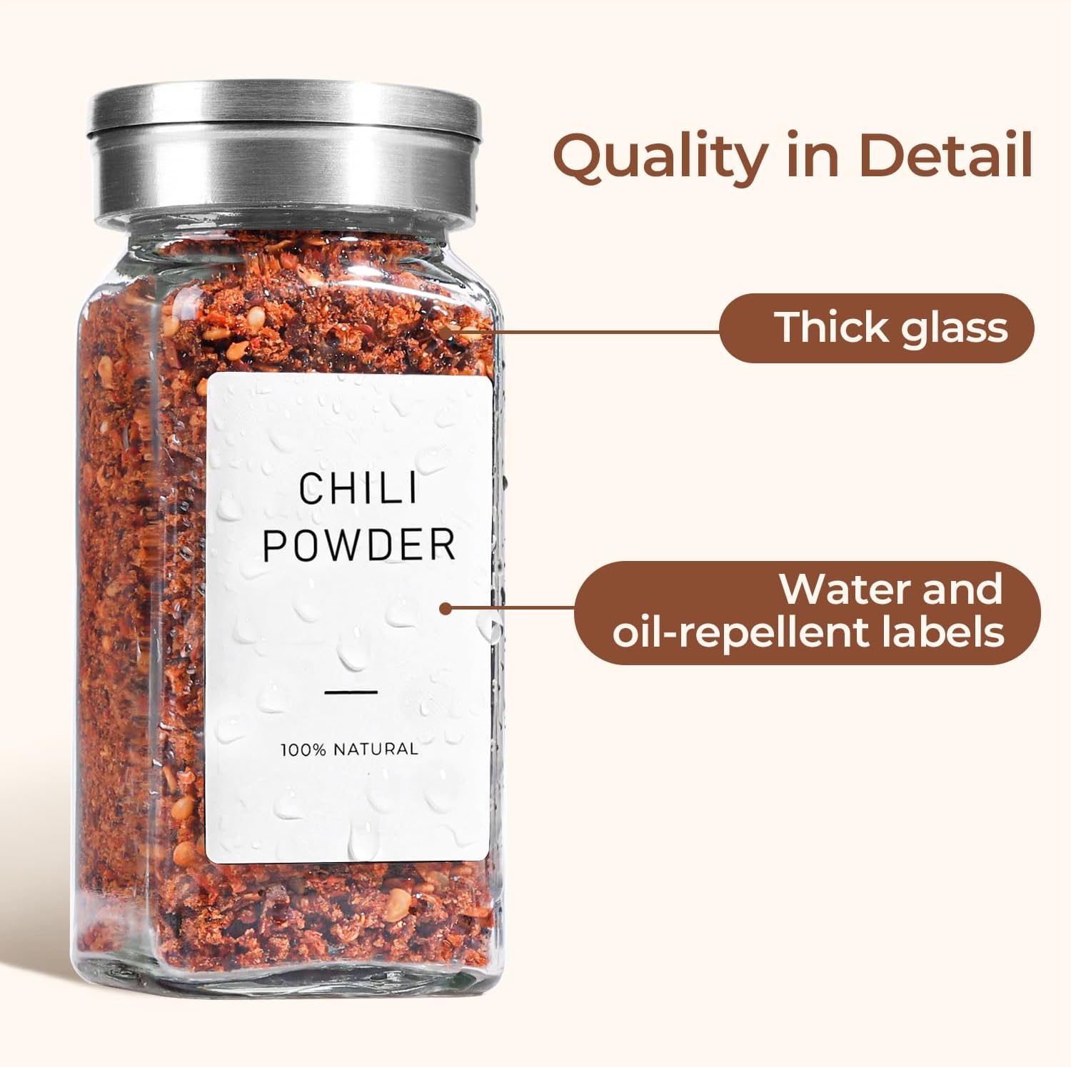 Detalle 2 de ComSaf Glass Spice Jars with Shaker Lids – 24 Pack, 4 oz Square Jar Set