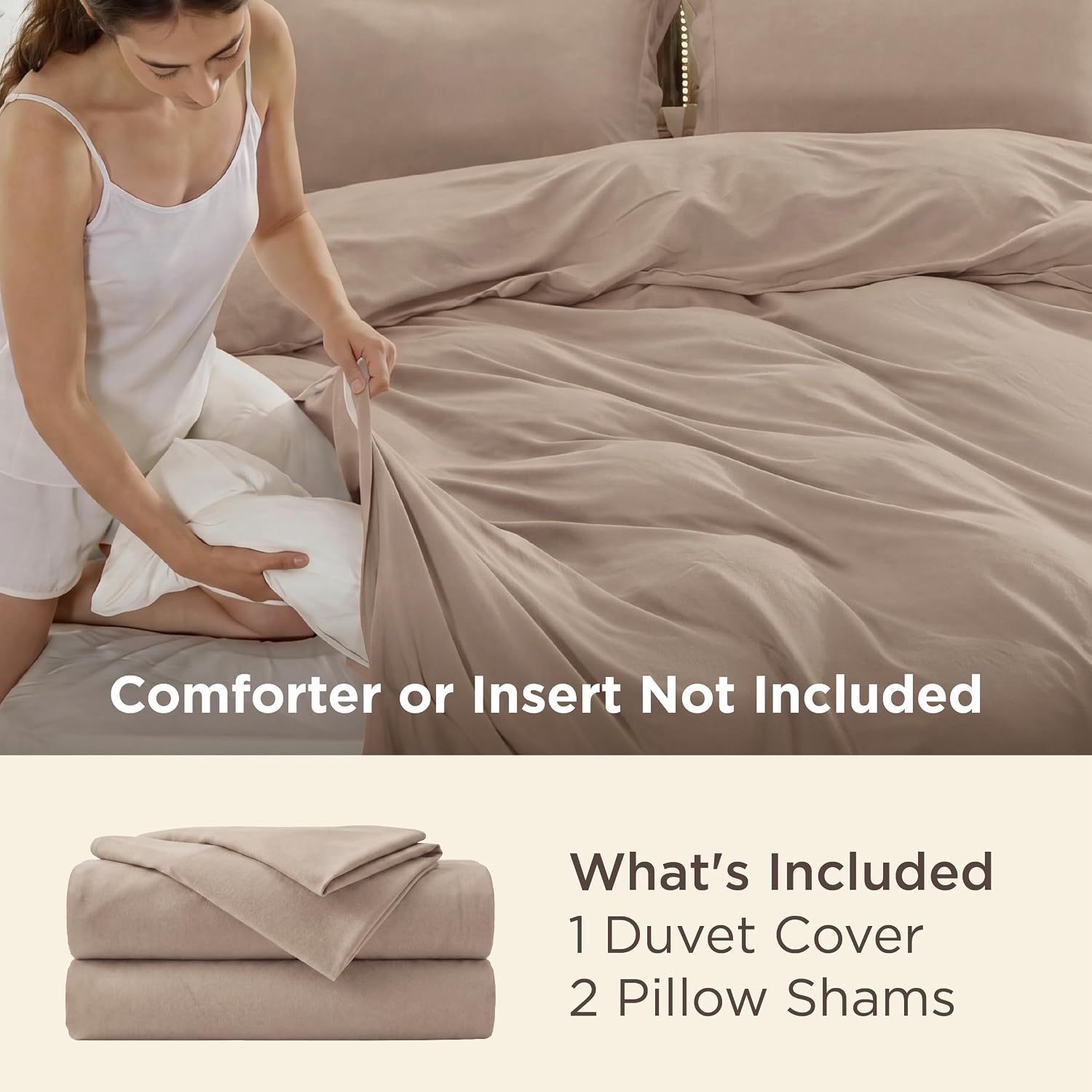 Thumbnail 2 de Bedsure Queen Duvet Cover Set, Light Khaki Double-Brushed Polyester