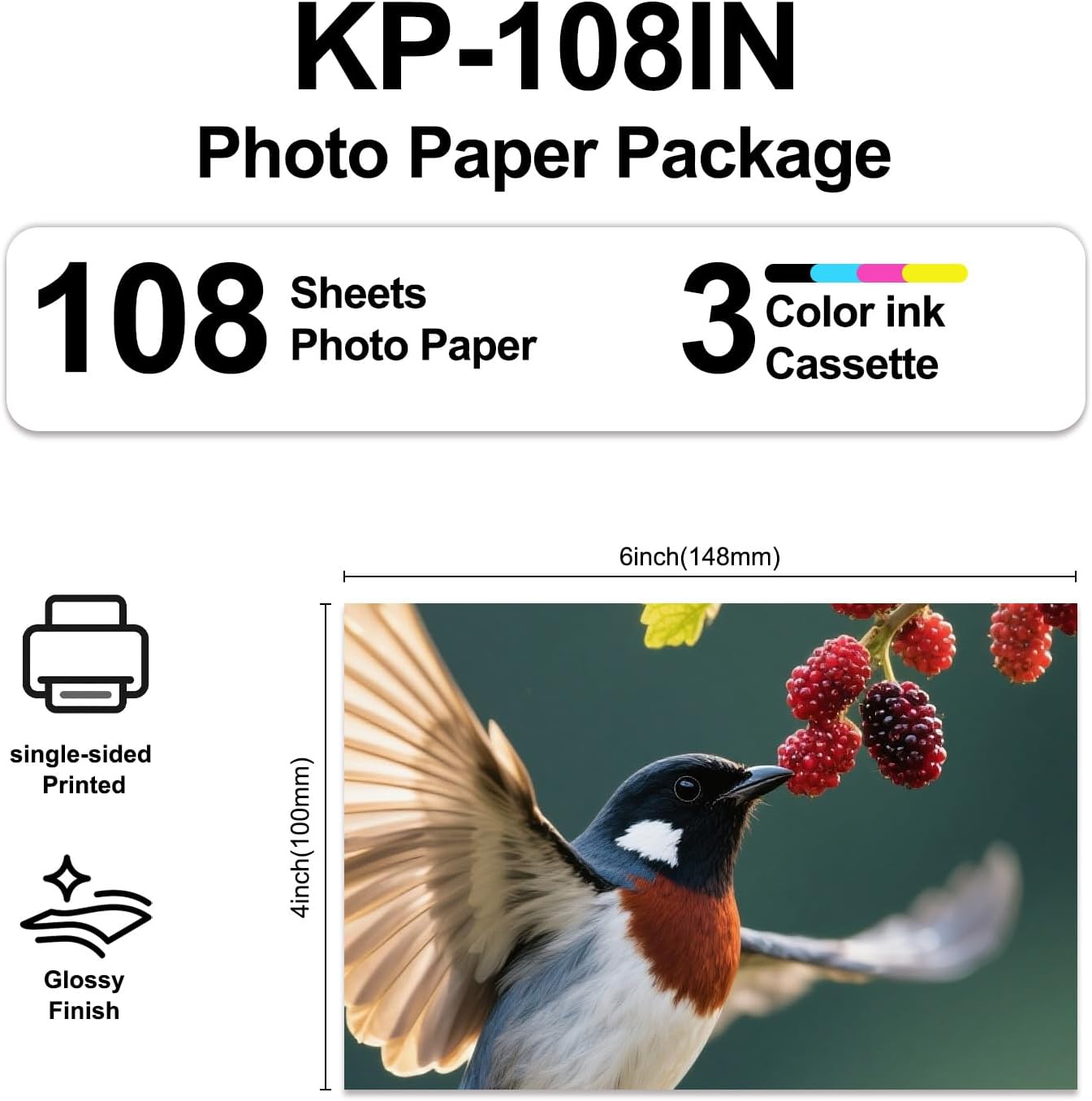 Detalle de MeetRGB Selphy CP1500 Ink and Paper Set, 3 Cartridges and 108 Glossy Sheets