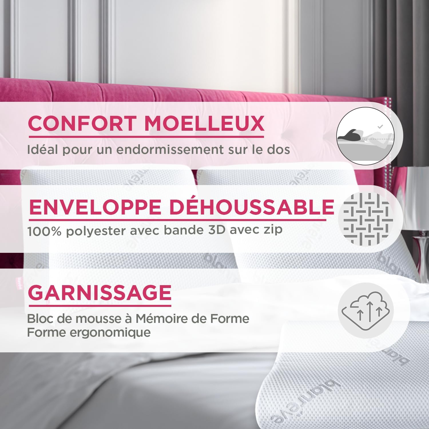 Thumbnail 2 de Blanrêve Oreiller à Mémoire de Forme 55x35 cm – Confort Moelleux