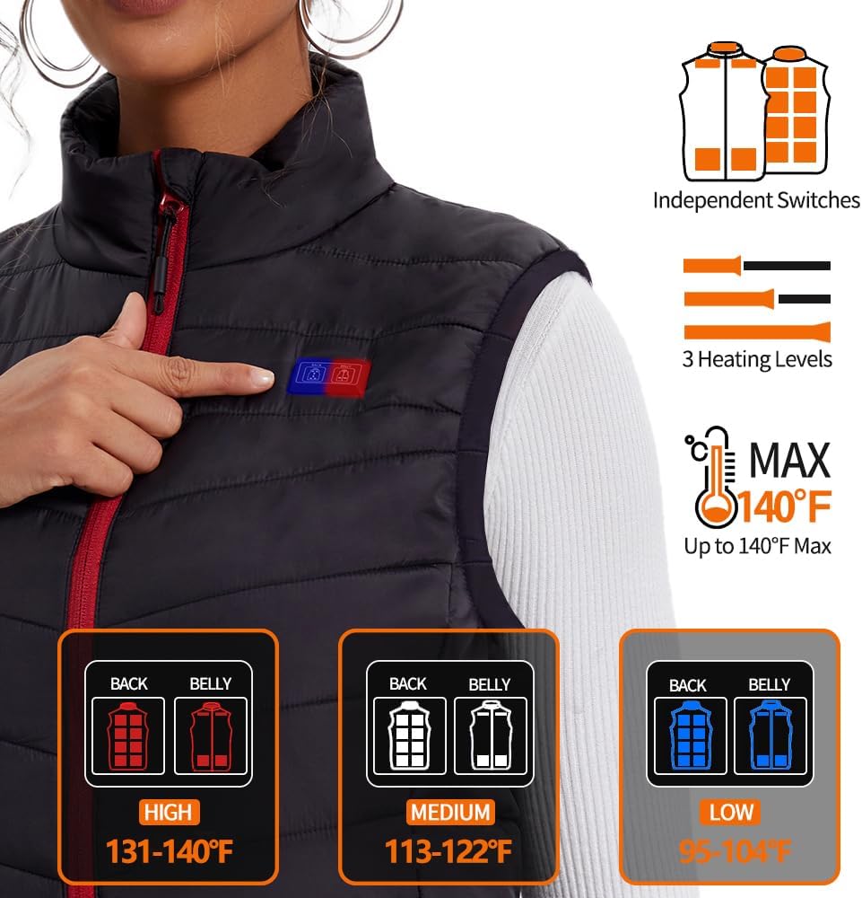 Detalle de Seenew Women's Heated Vest, 13 Heating Zones, 3 Heat Levels, 10,000mAh Battery Pack