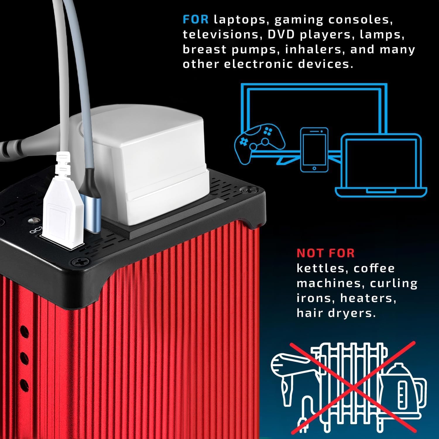 Thumbnail 1 de Odoga 300W Car Power Inverter (12V to 240V) with USB-A & USB-C 3A Charging Ports