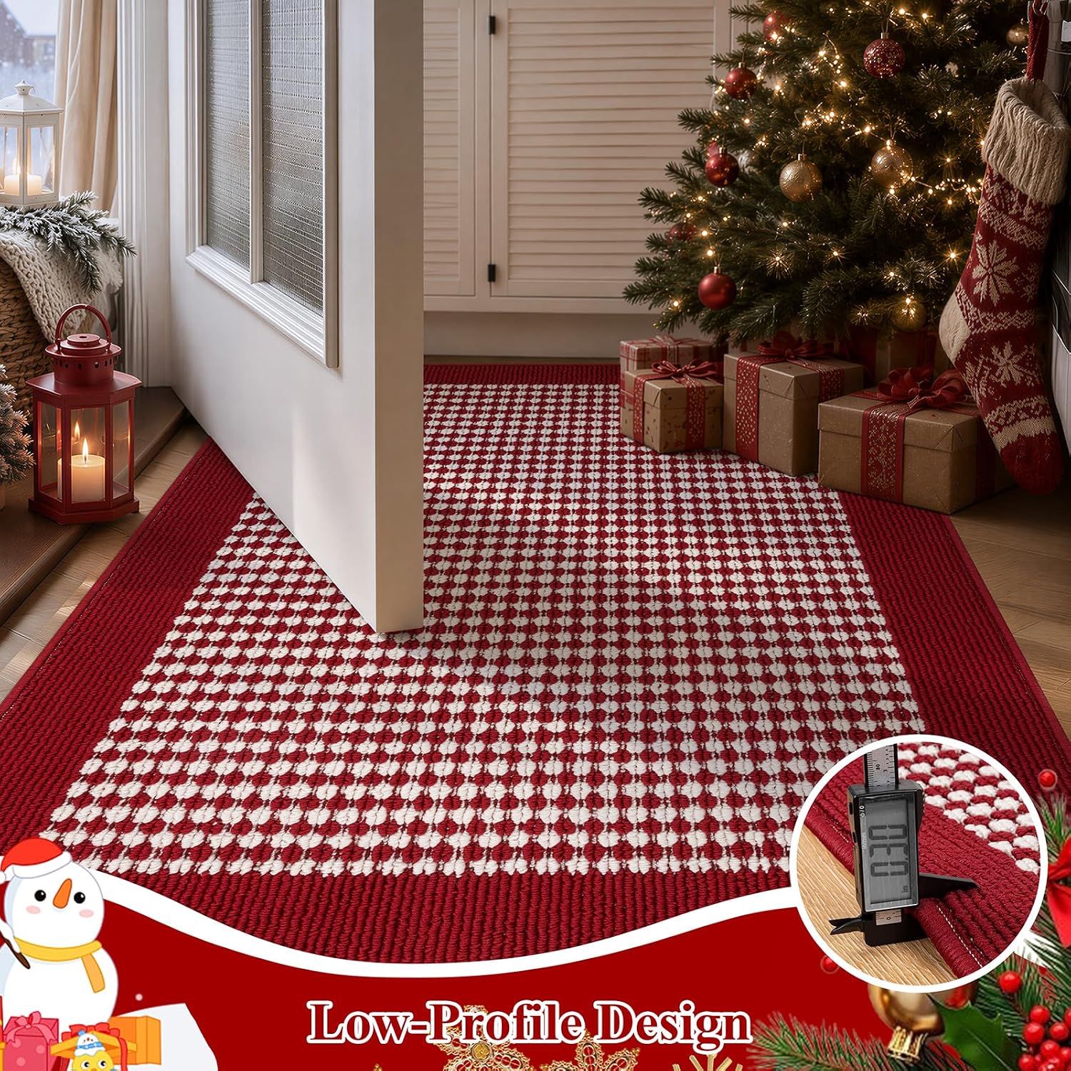 Thumbnail 4 de Ileading 2x3ft Christmas Door Mat, Washable Red Rug with Non-Slip TPR Backing