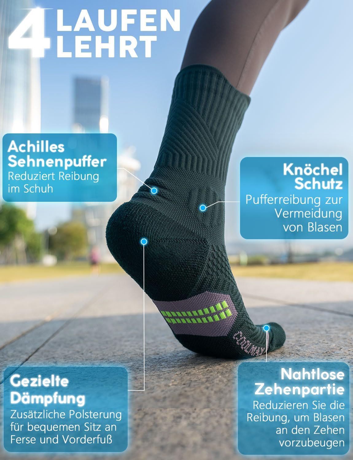 Thumbnail 3 de Juclise Bambus Kompressions-Laufsocken (15–20 mmHg) mit Coolmax & Blasenschutz im 3er-Pack