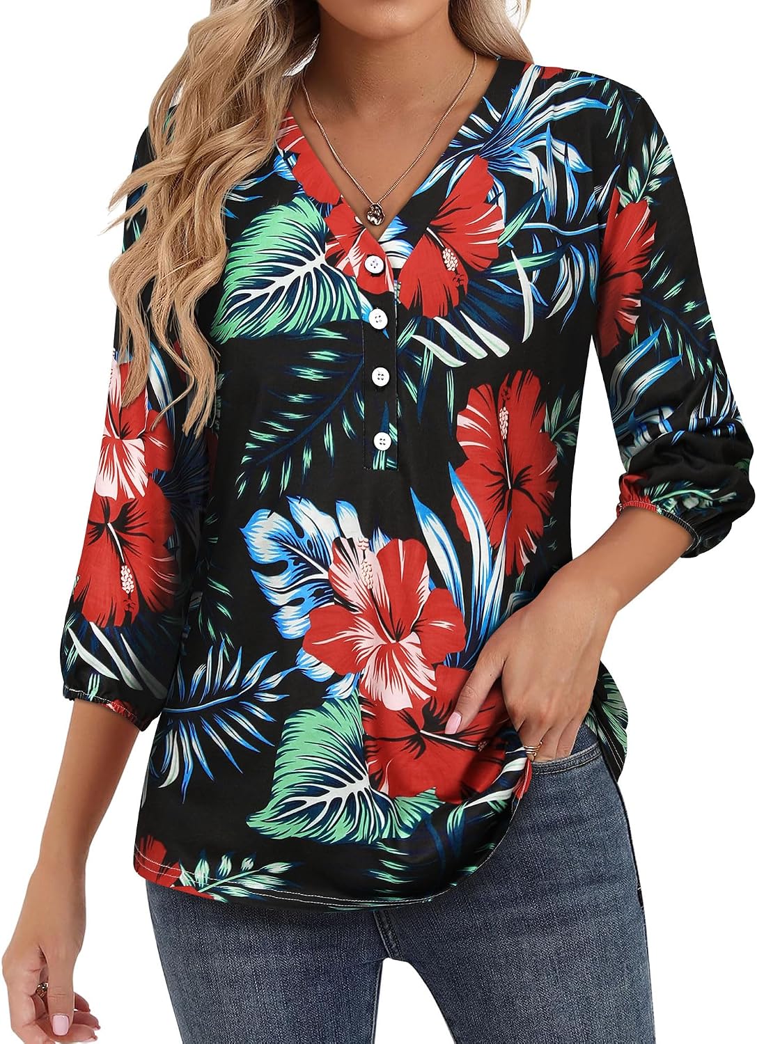 Detalle 2 de WIEIYM 3/4 Sleeve Floral V‑Neck Blouse 🌺