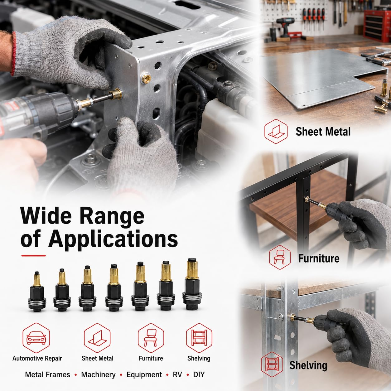 Detalle 2 de KNUKPE 77-Piece Rivet Nut Tool Kit, M3–M12, Carbon Steel Mandrels
