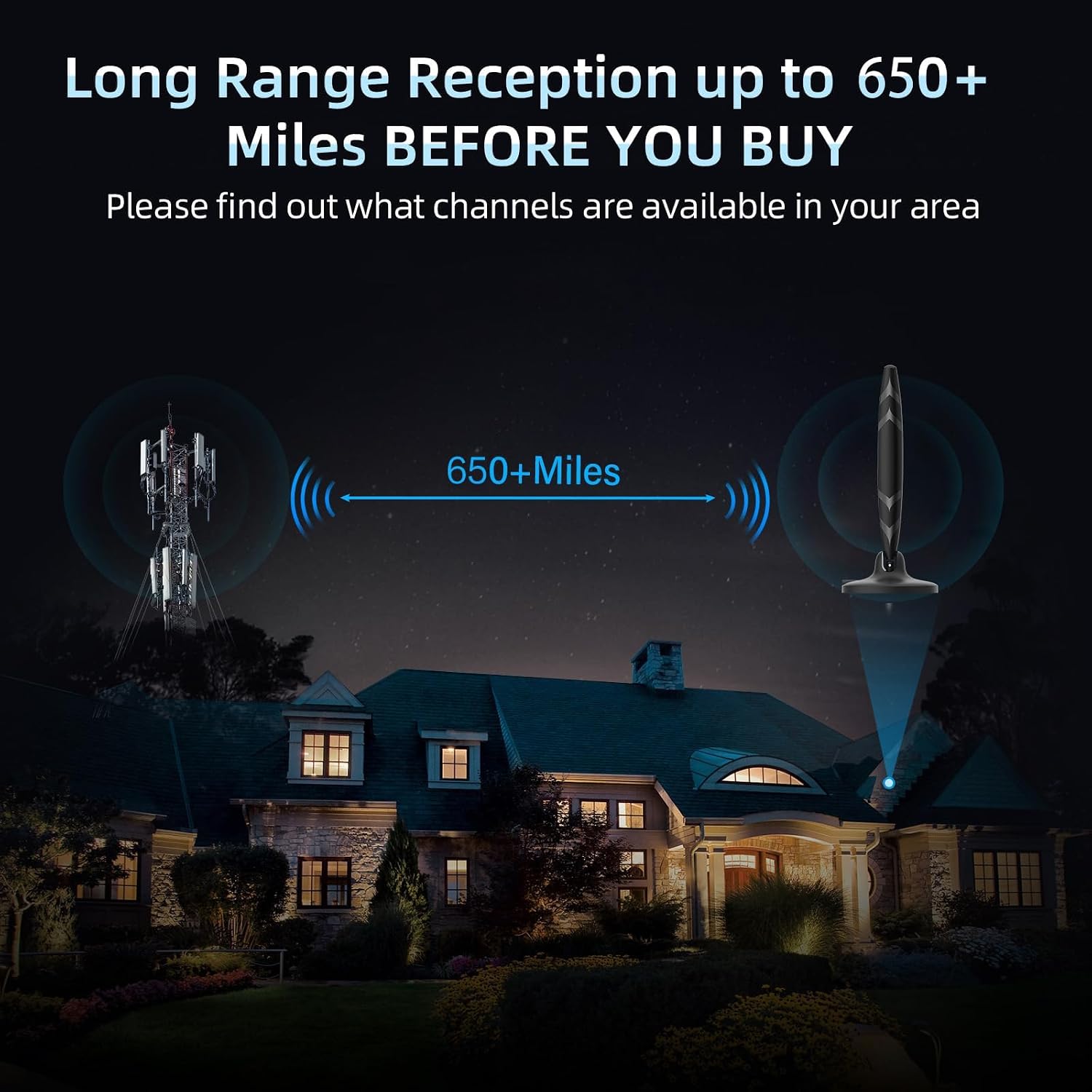 Detalle de Digital Indoor TV Aerial for Smart TV and Older Models with 650+ Miles Range and 180° Rotation