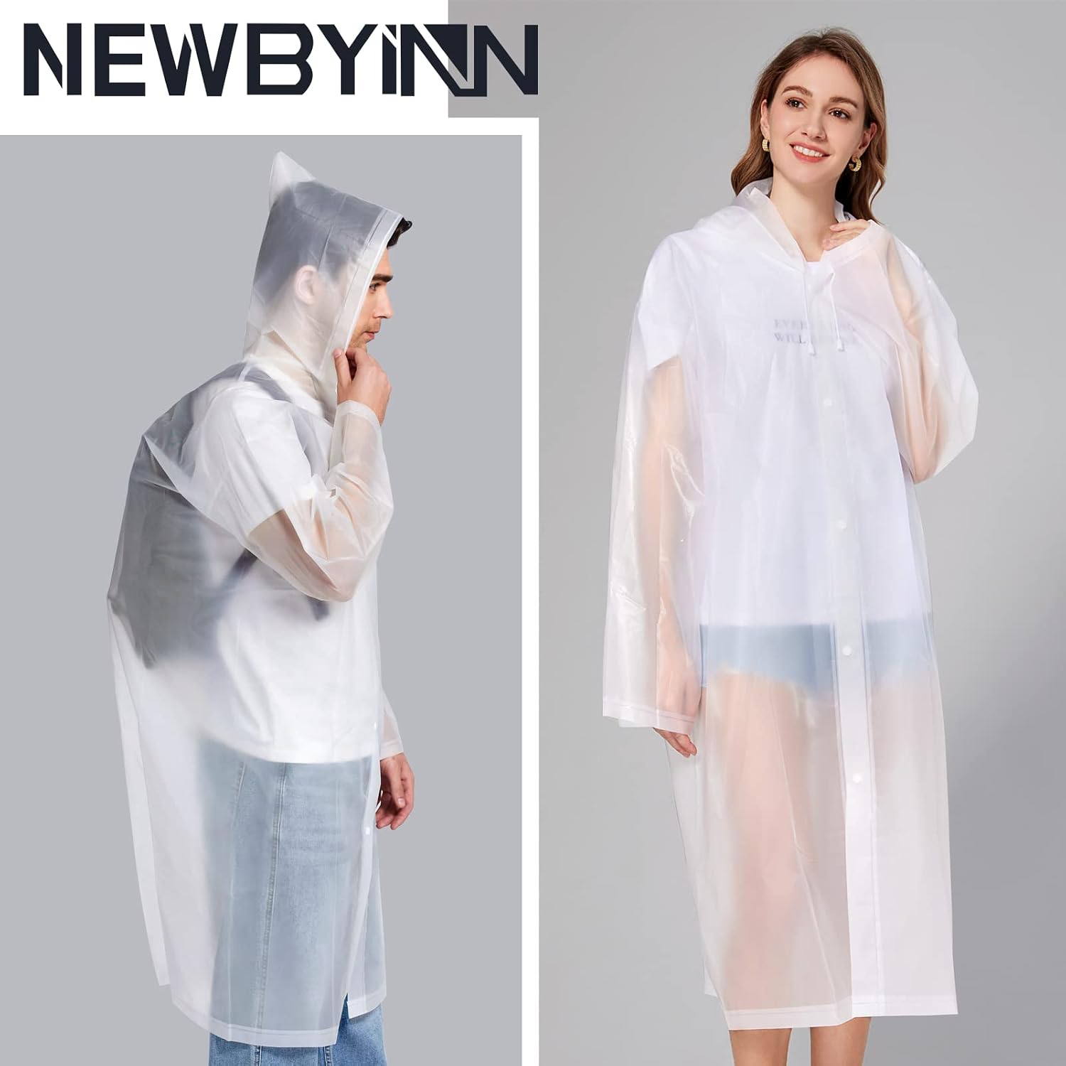 Detalle de Newbyinn Reusable Rain Ponchos for Adults, 2-Pack with Hoods