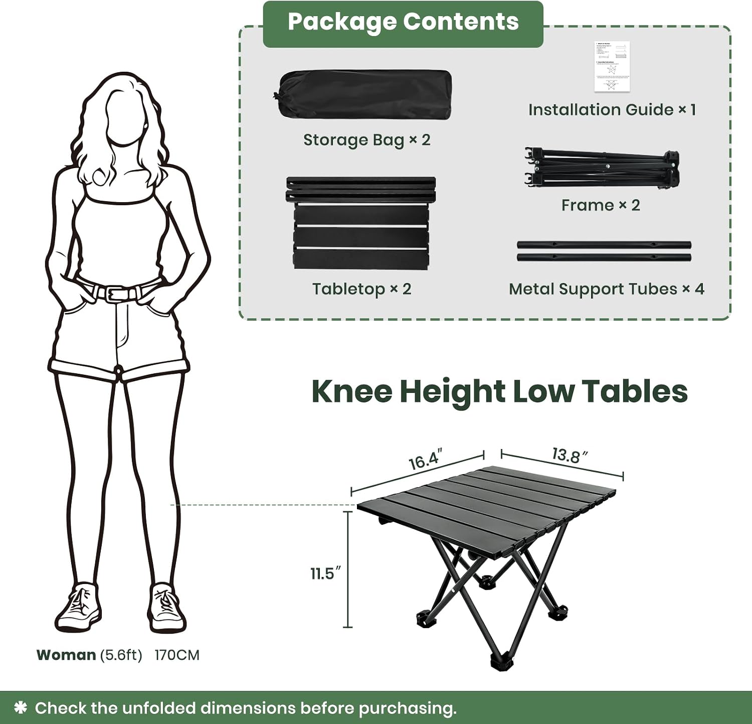 Thumbnail 1 de hediya 2 Pack Portable Folding Camping Tables - Ultralight, 16.5 x 13.9-Inch, 11.5-Inch High, with Carry Bag (Black-S)