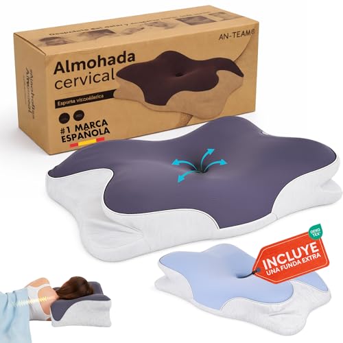 AN-TEAM Almohada Cervical Ergonómica con Funda Adicional – Espuma Viscoelástica