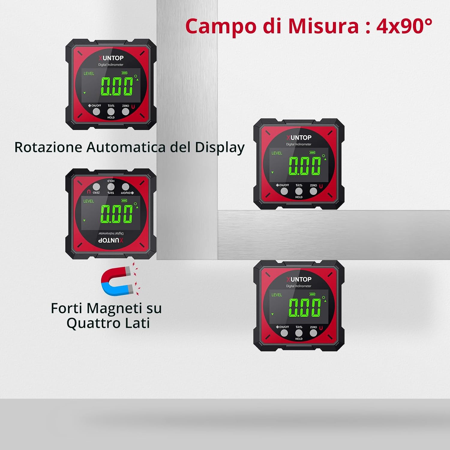 Detalle de XUNTOP Level Box digitale ricaricabile con laser elettronico e inclinometro a 4 lati