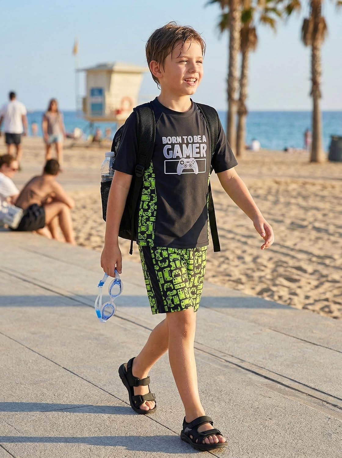 Thumbnail 1 de JiAmy Boys 2 Piece Swimwear Set: UV Sun Protection Rash Guard + Board Shorts (5–13 Years)