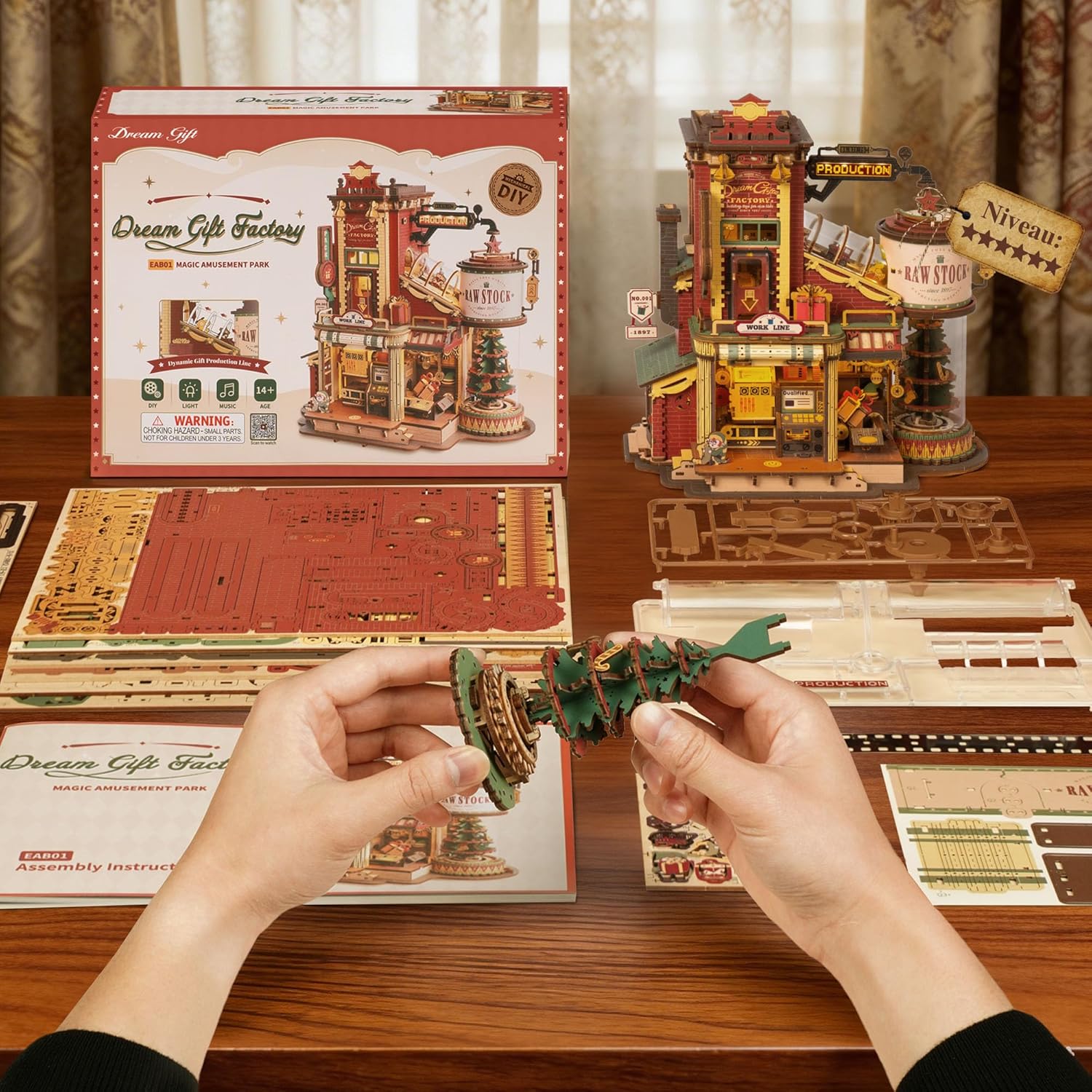 Thumbnail 5 de ROKR Dream Gift Factory Puzzle 3D en bois EAB01 – maquette à construire lumineuse, 449 pièces