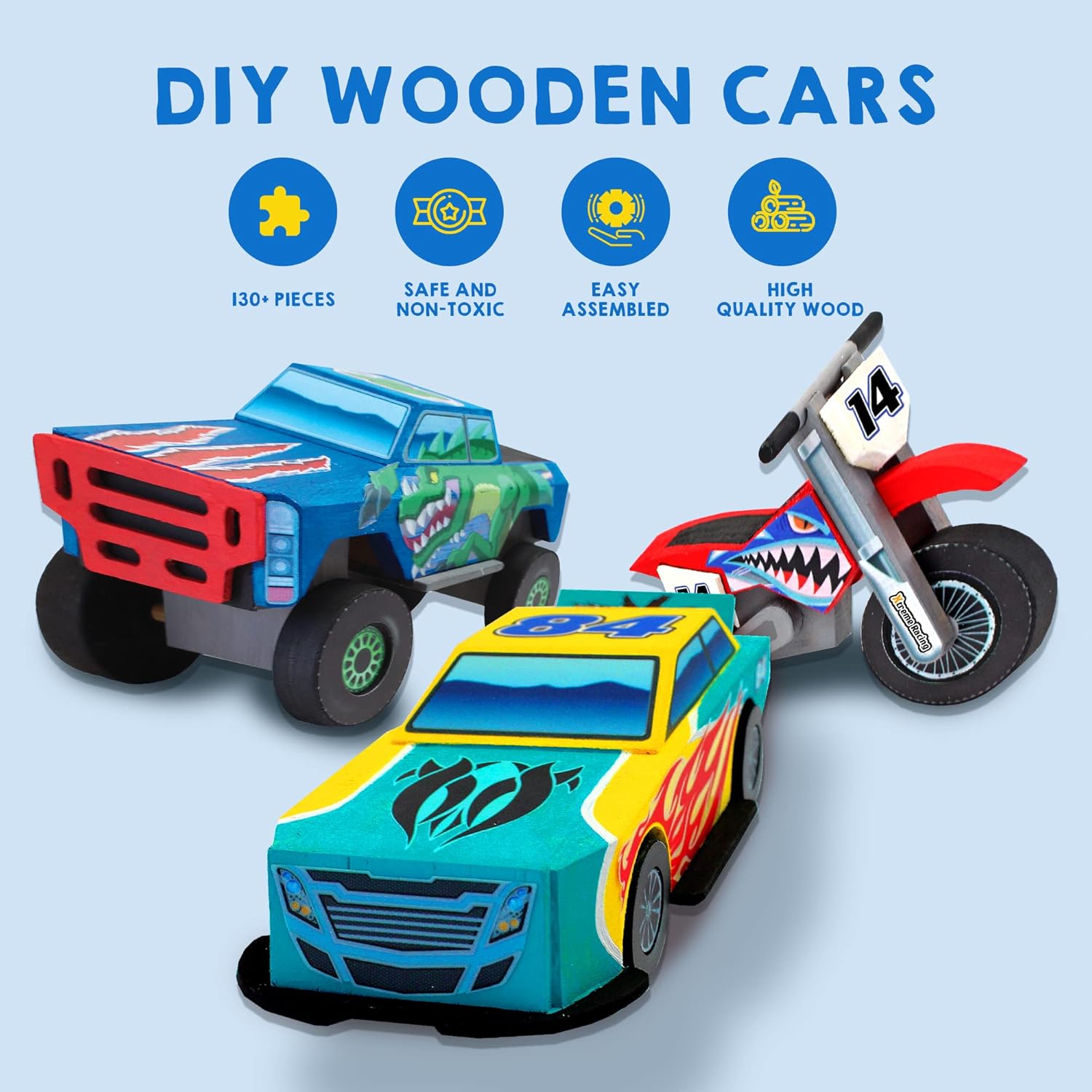 Detalle de Klever Kits Craft Kit: build & paint your own wooden race car (144-piece set)