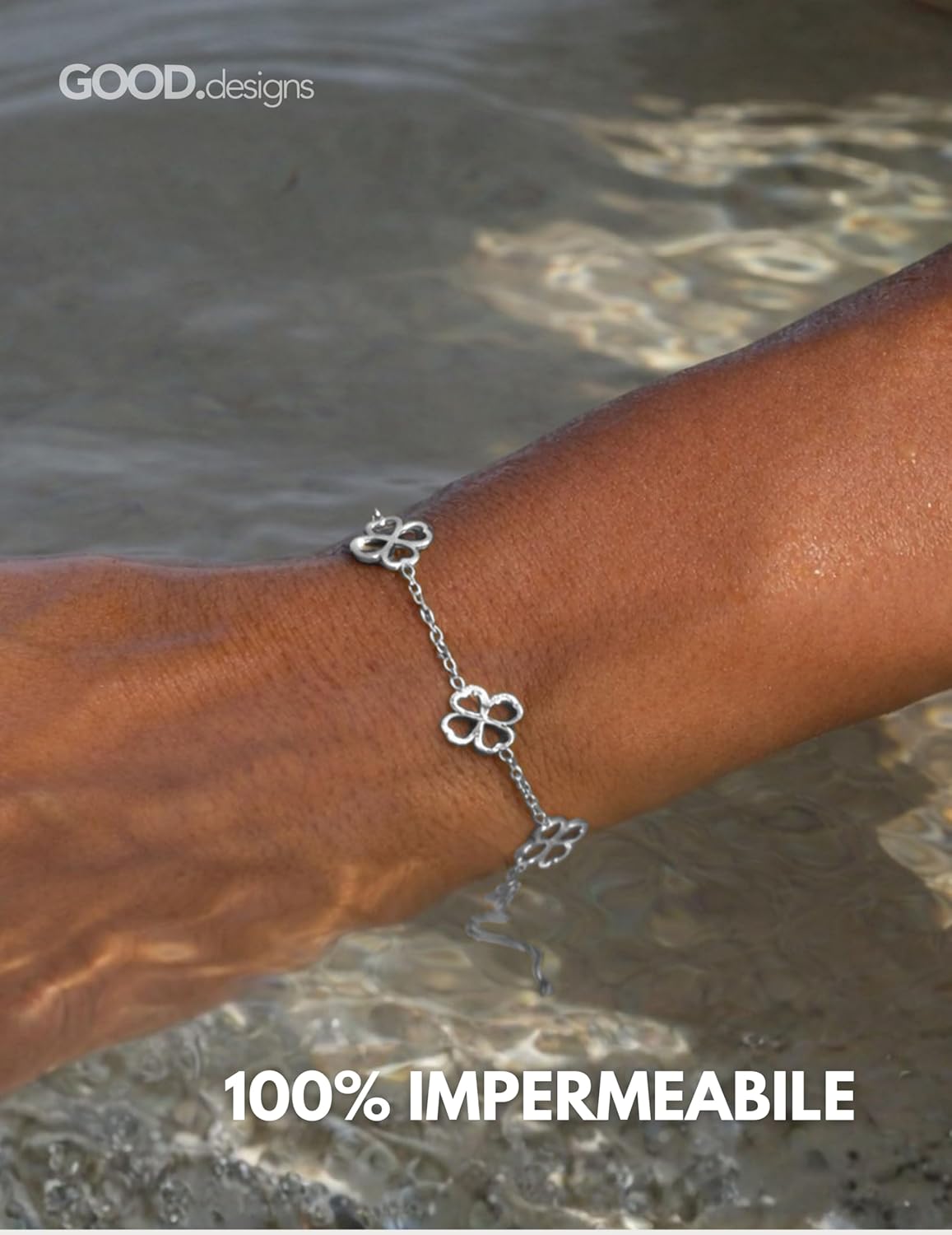 Detalle de GD GOOD.designs Bracciale a trifoglio da donna in acciaio 316L regolabile, impermeabile e ipoallergenico