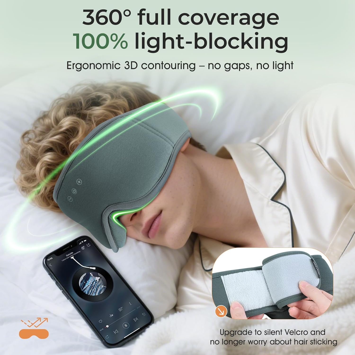 Thumbnail 2 de MUSICOZY Organic Bamboo Cotton Sleep Mask Headphones with 14H Playtime (Blackout 3D, Bluetooth 5.4)