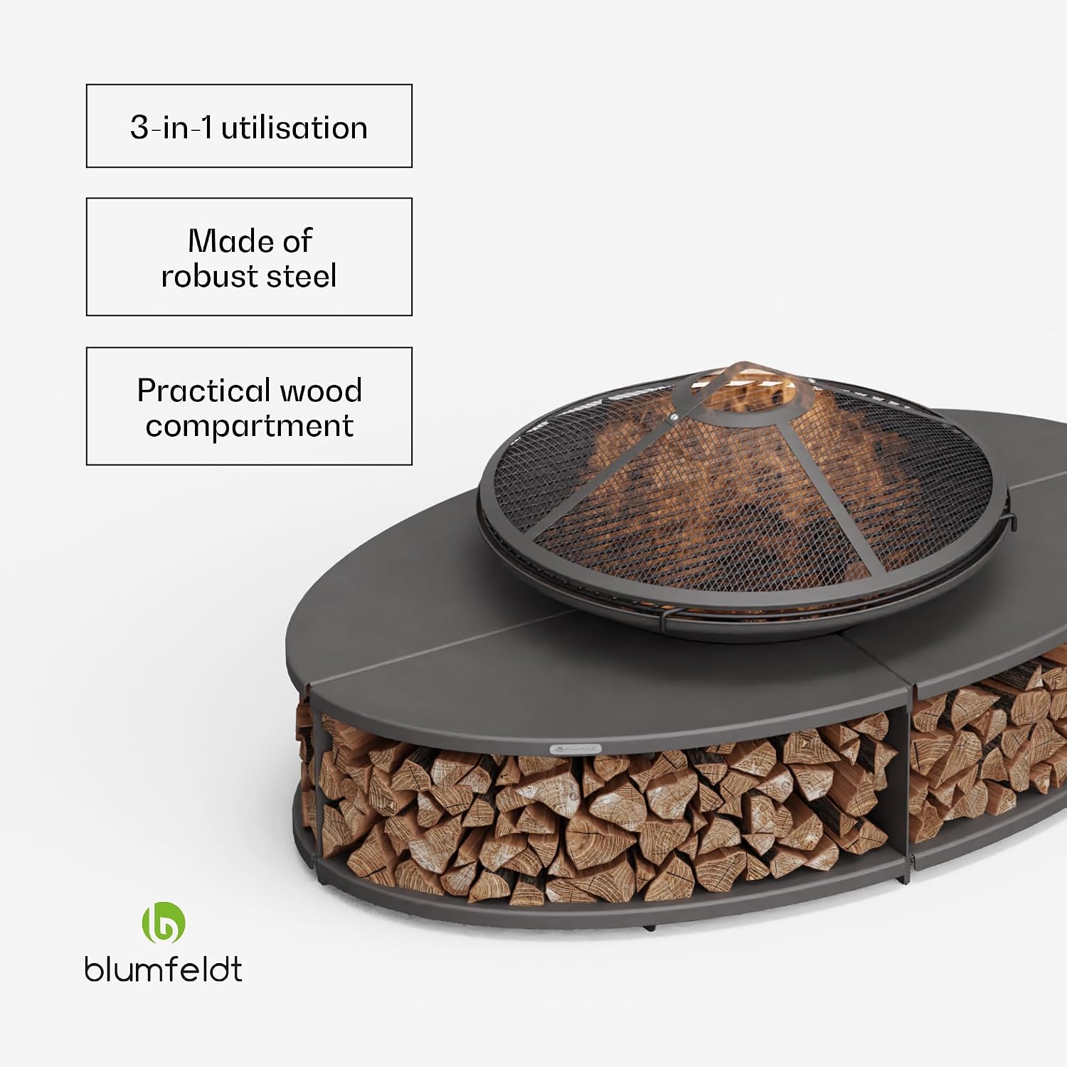 Detalle 2 de Blumfeldt Ebeko – palenisko ogrodowe 3 w 1, grill i stół ze stali