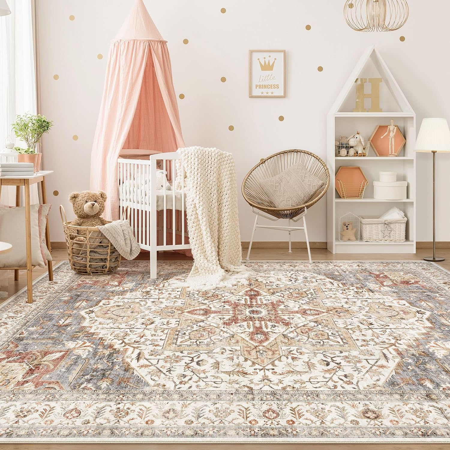 Detalle de Tortania Area Rug Living Room Rugs 9x12 Washable Boho Vintage Oriental Distressed (Orange Multi)
