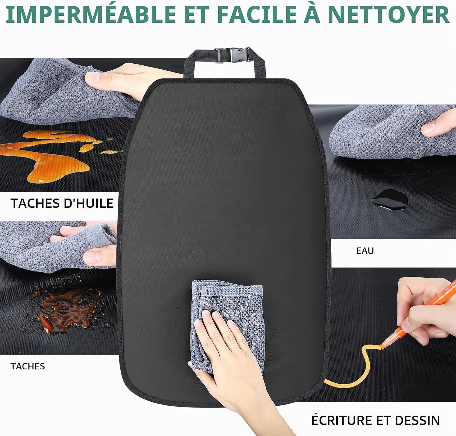 Detalle de Romon Seat kick pad without hood-Black-2pcs autostoelbeschermer, waterdicht, set van 2