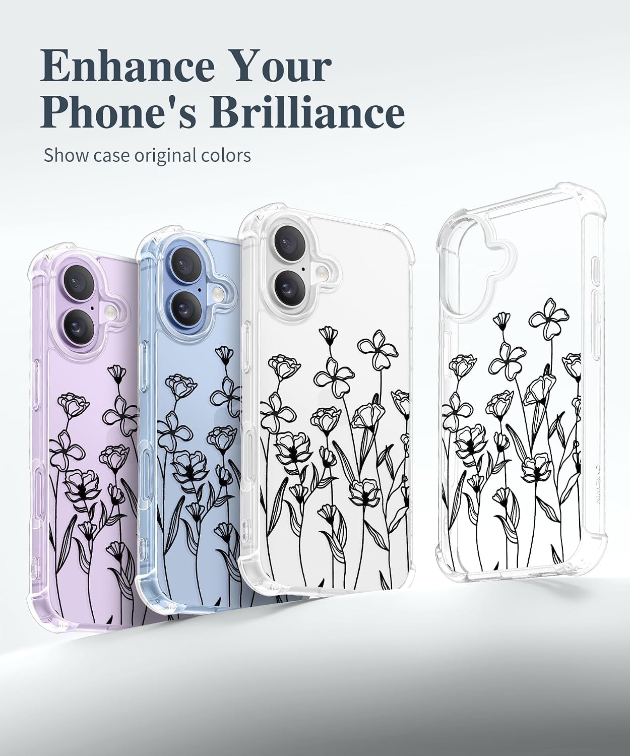 Detalle de GVIEWIN iPhone 17 Floral Clear Case, Slim Profile with Screen & Camera Protectors
