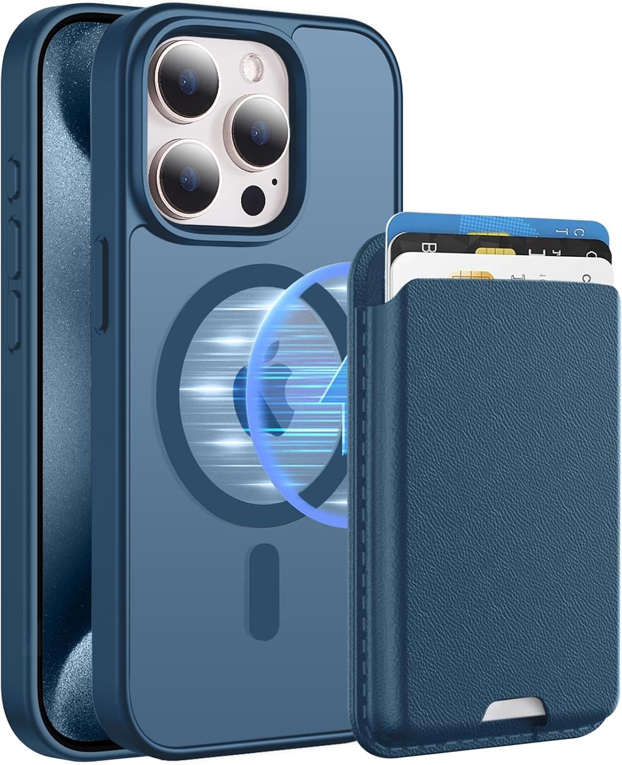 Ntwinro iPhone 15 Pro Magnetic Wallet Case, Deep Blue, MagSafe, Detachable Holder