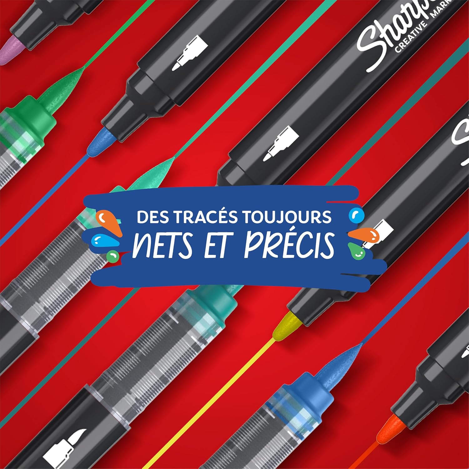 Detalle de Sharpie Marqueurs Créatifs feutres acrylique à base d’eau, pointe pinceau, noir – lot de 6