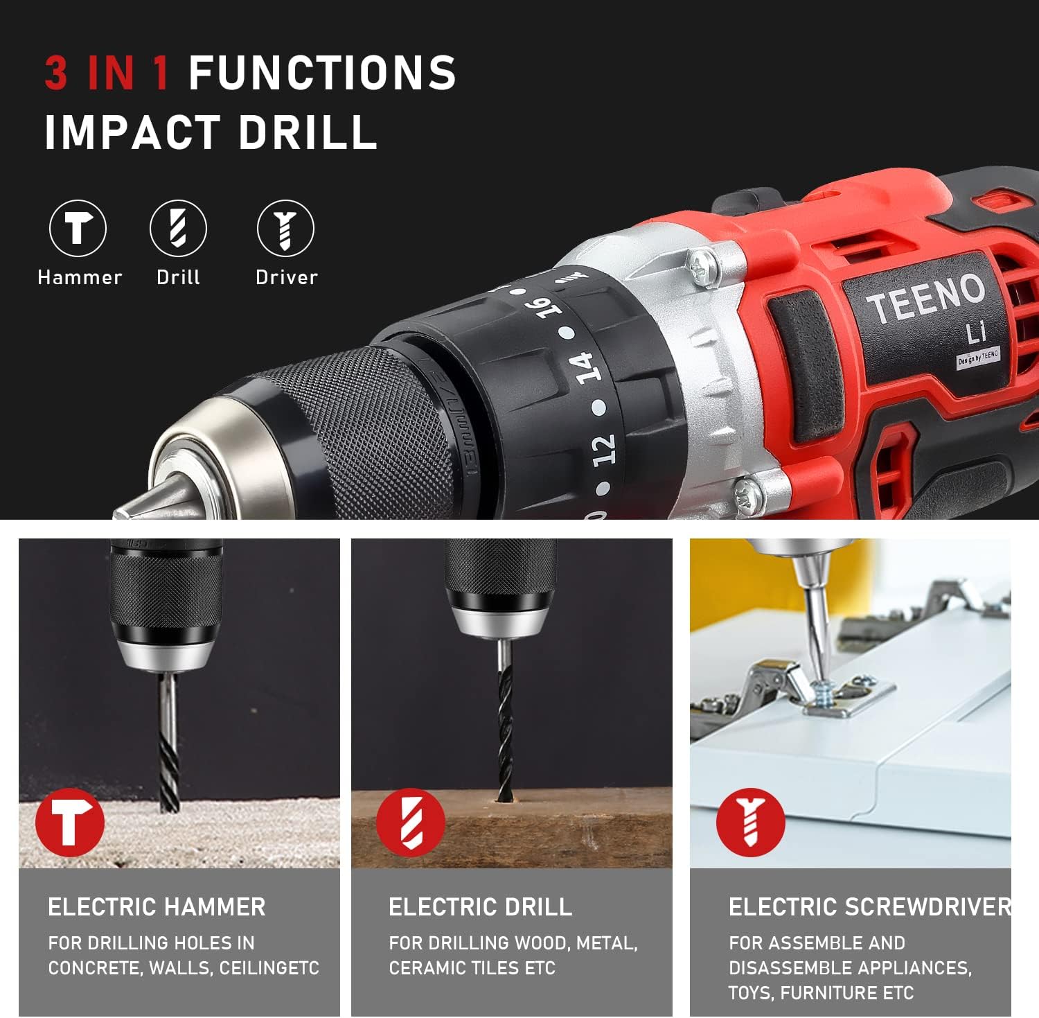 Thumbnail 4 de TEENO Chiave e Avvitatore a urto cordless 320 Nm: 3-in-1, 2 velocità e 2 batterie da 3.0Ah