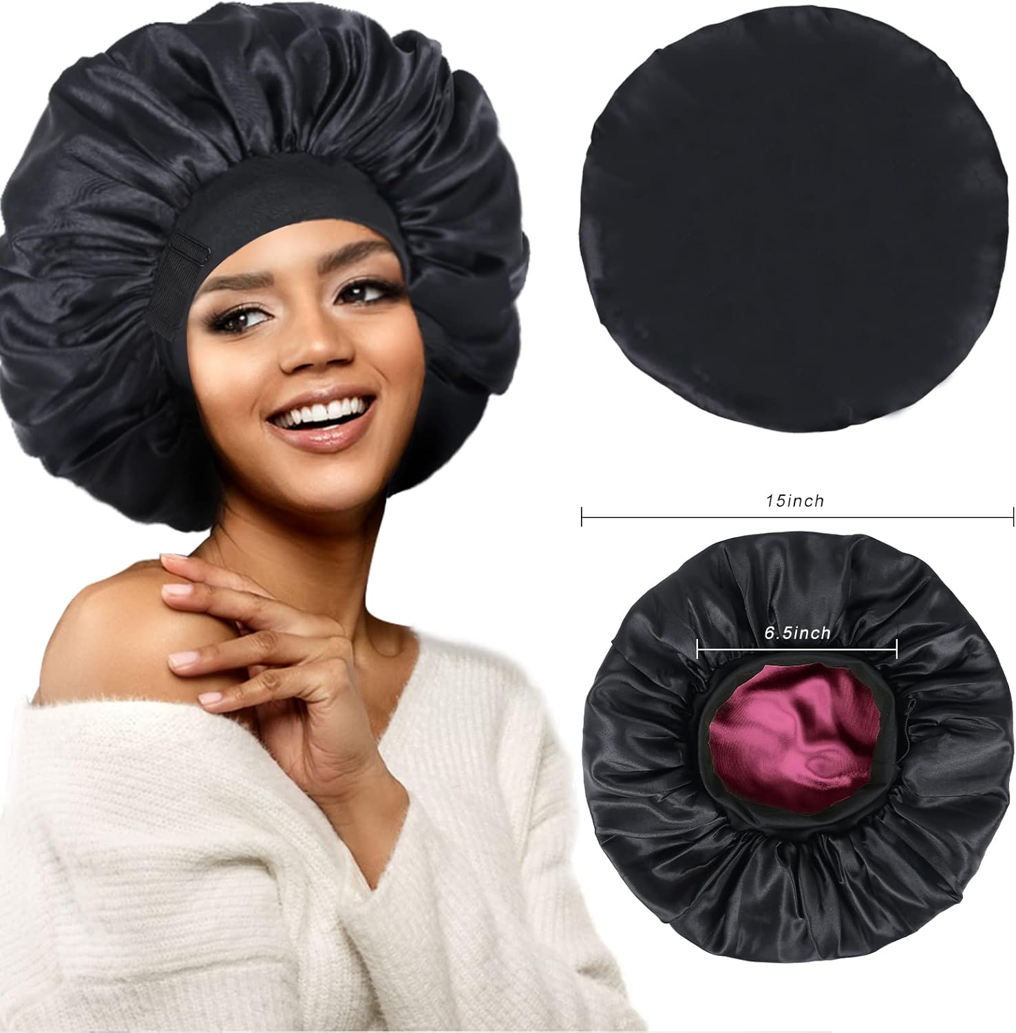 Thumbnail 3 de XRACEPHOL Silk Bonnet for Sleeping – Double Layer Satin Adjustable Bonnet (for Black Women)