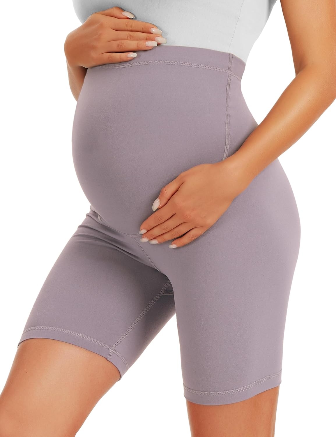 Detalle de VALANDY Creamlush Maternity Shorts Over The Belly – comfy, supportive biker shorts for pregnancy