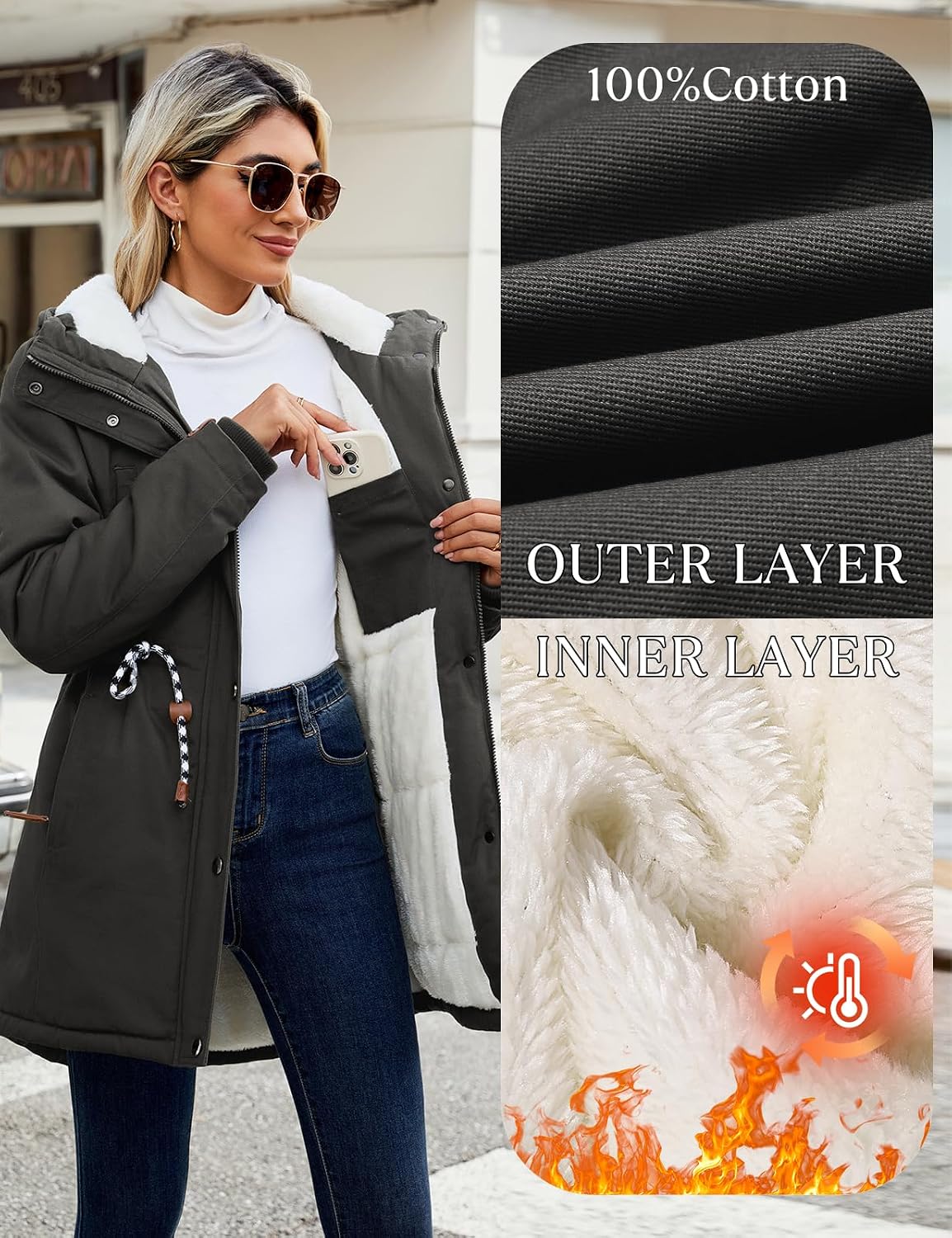 Detalle de Xnova Women’s Winter Fleece-Lined Cotton Parka Jacket with Hood