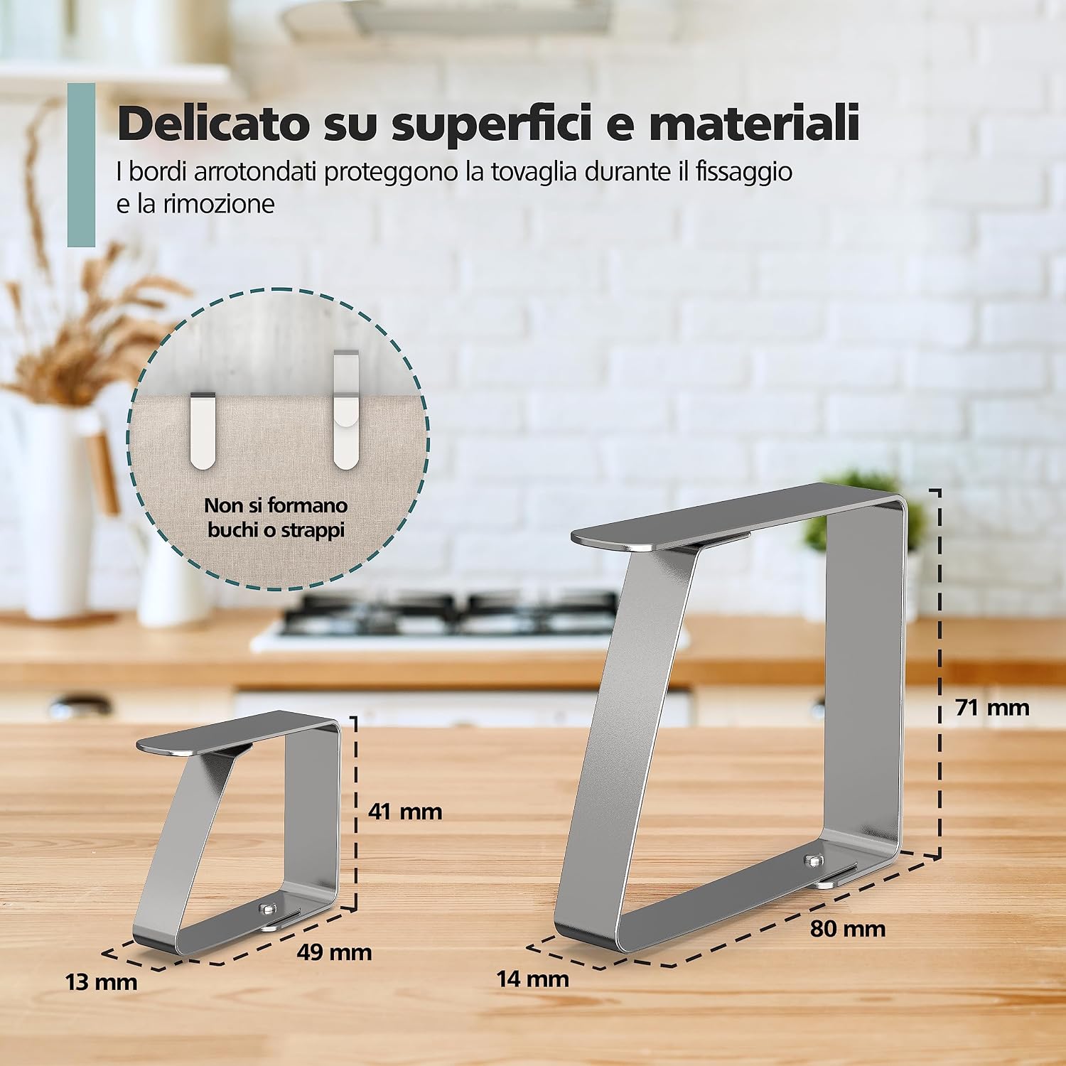 Detalle de virea 8 fermacoperta in acciaio inox argento per tavoli (spessore fino a 3 cm)