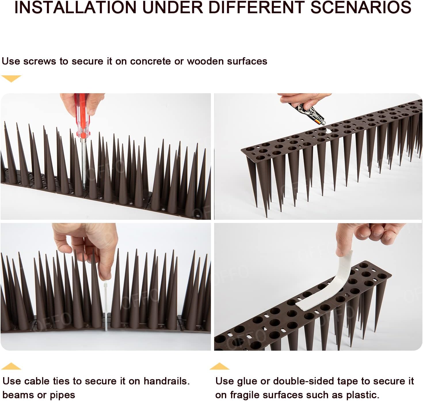 Thumbnail 4 de OFFO Bird Spikes High for anti-pigeons and bird deterrent fence spikes, 10cm height, brown, 5.6m