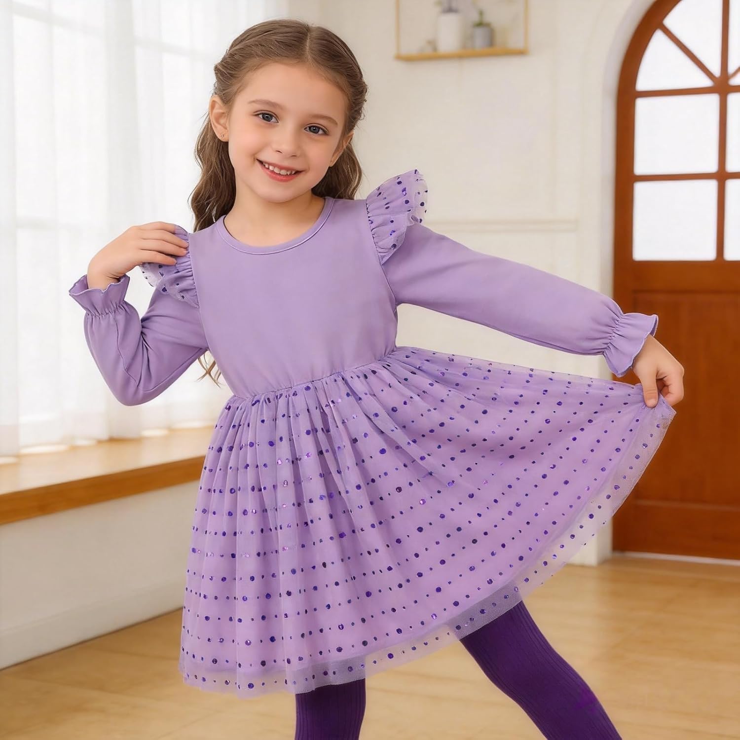 Thumbnail 3 de Doahapyker Toddler Ruffle Tutu Dress with Long Sleeves and Sequin Tulle