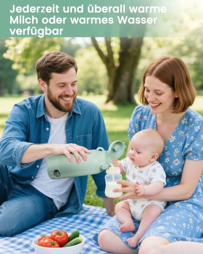 Detalle 2 de Chunyee Tragbarer Flaschenwärmer Baby – 100W Schnellaufheizung, kabellos, 500 ml, USB-C, BPA-frei, hellgrün