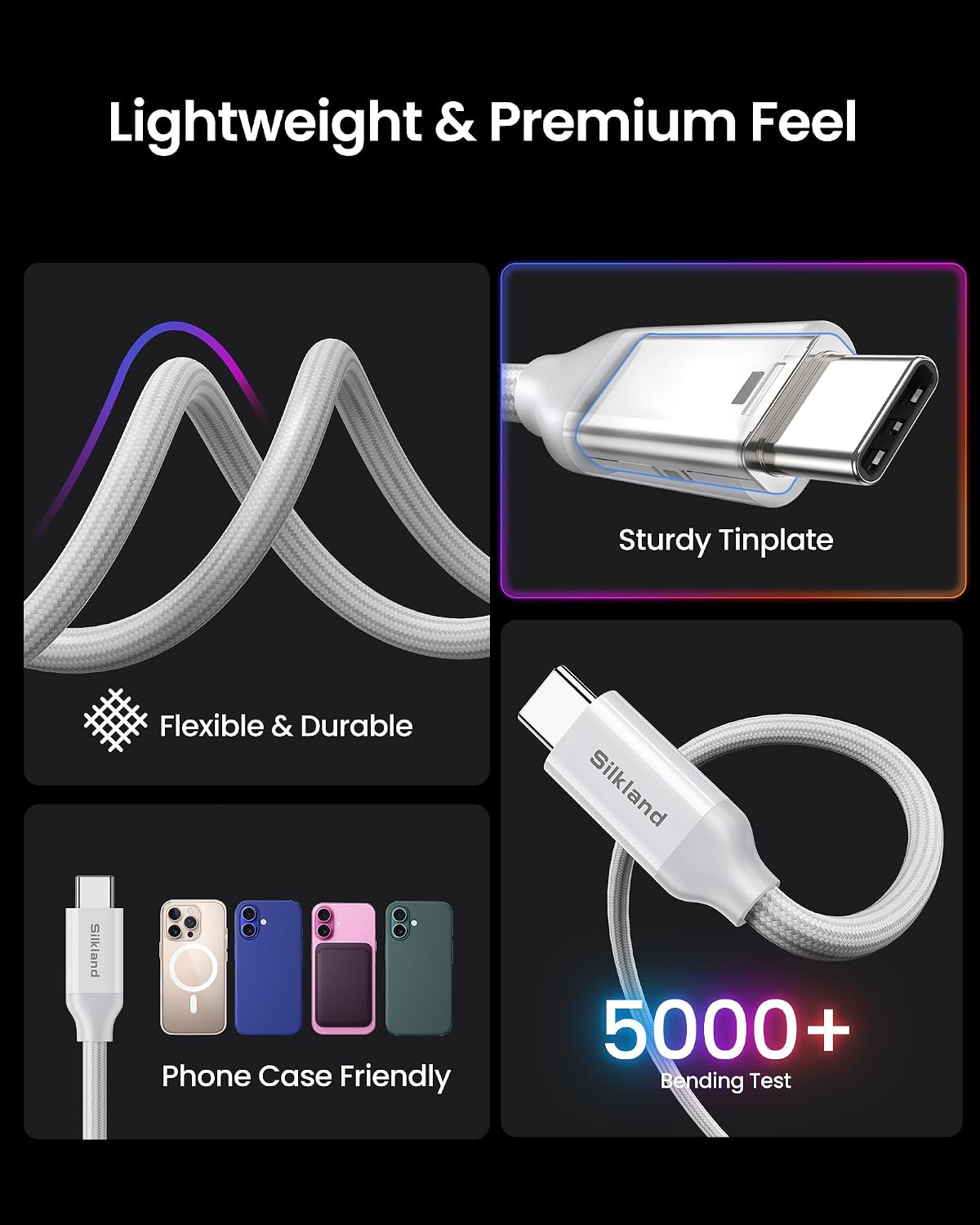 Thumbnail 4 de Silkland USB-C USB4 Datenkabel 0,3 m (40 Gbps) mit PD 3.1 bis 240 W – Thunderbolt 4, 8K HDR/2x 4K, Android Auto & iPhone/MacBook