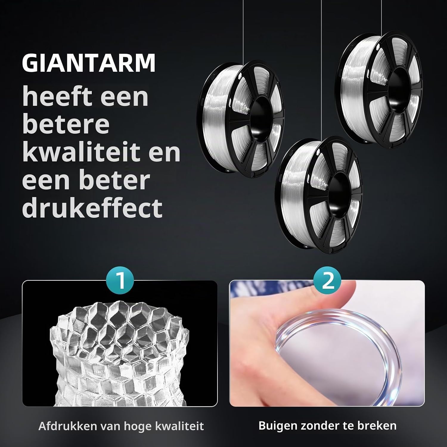 Detalle 2 de GIANTARM PLA-filament 1,75 mm, zwart, spoel van 1 kg