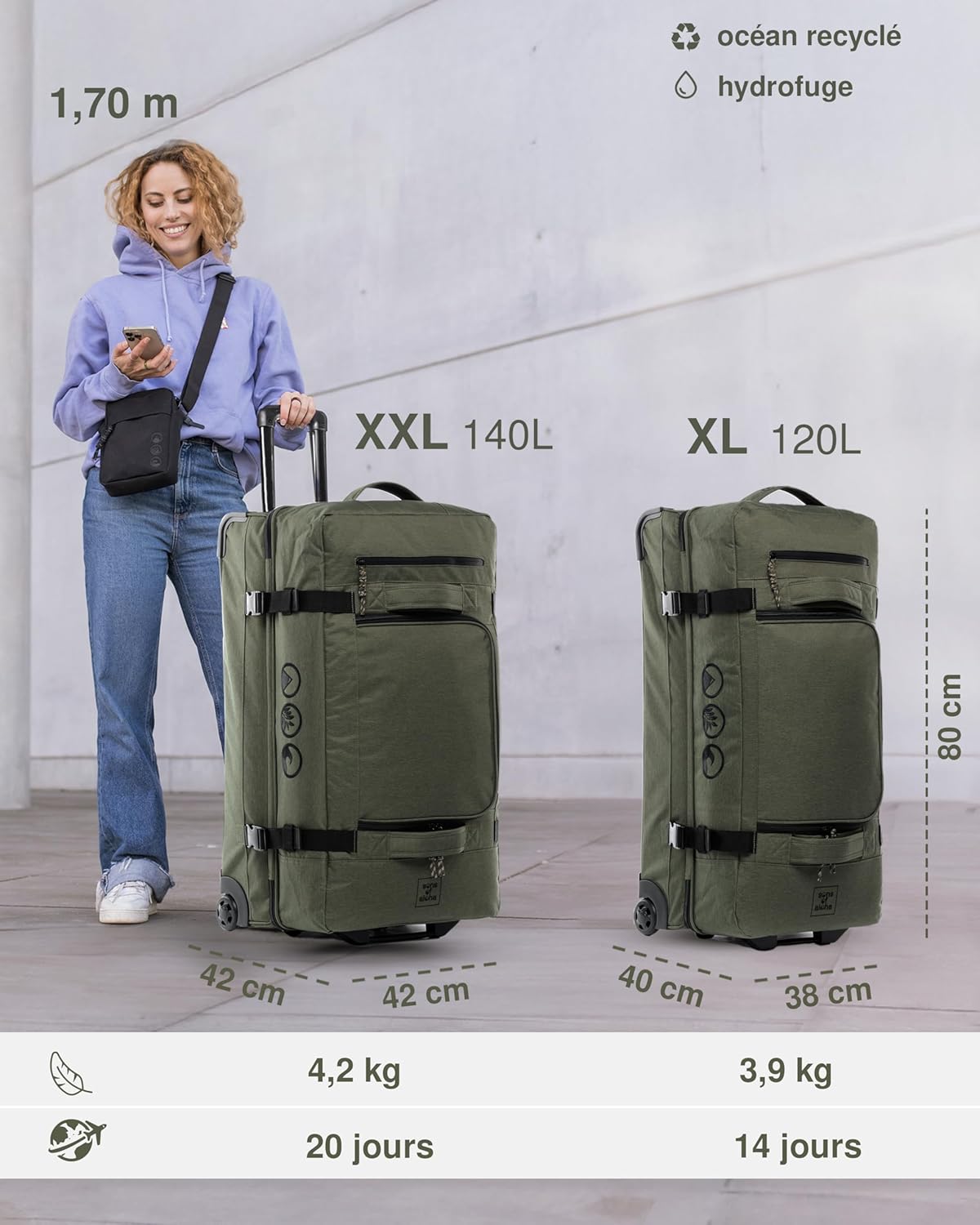 Detalle de Sac de Voyage à Roulettes Kane XXL Split Roller – 140 L, robuste et polyvalent