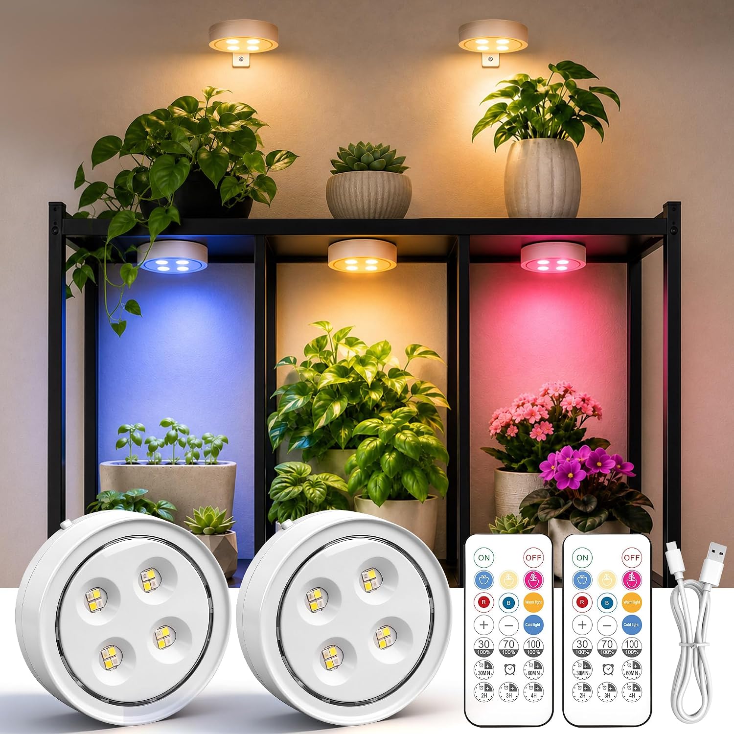 Detalle de sooogd 2-Pack 4000mAh Cordless Grow Lights, Full Spectrum with Timer
