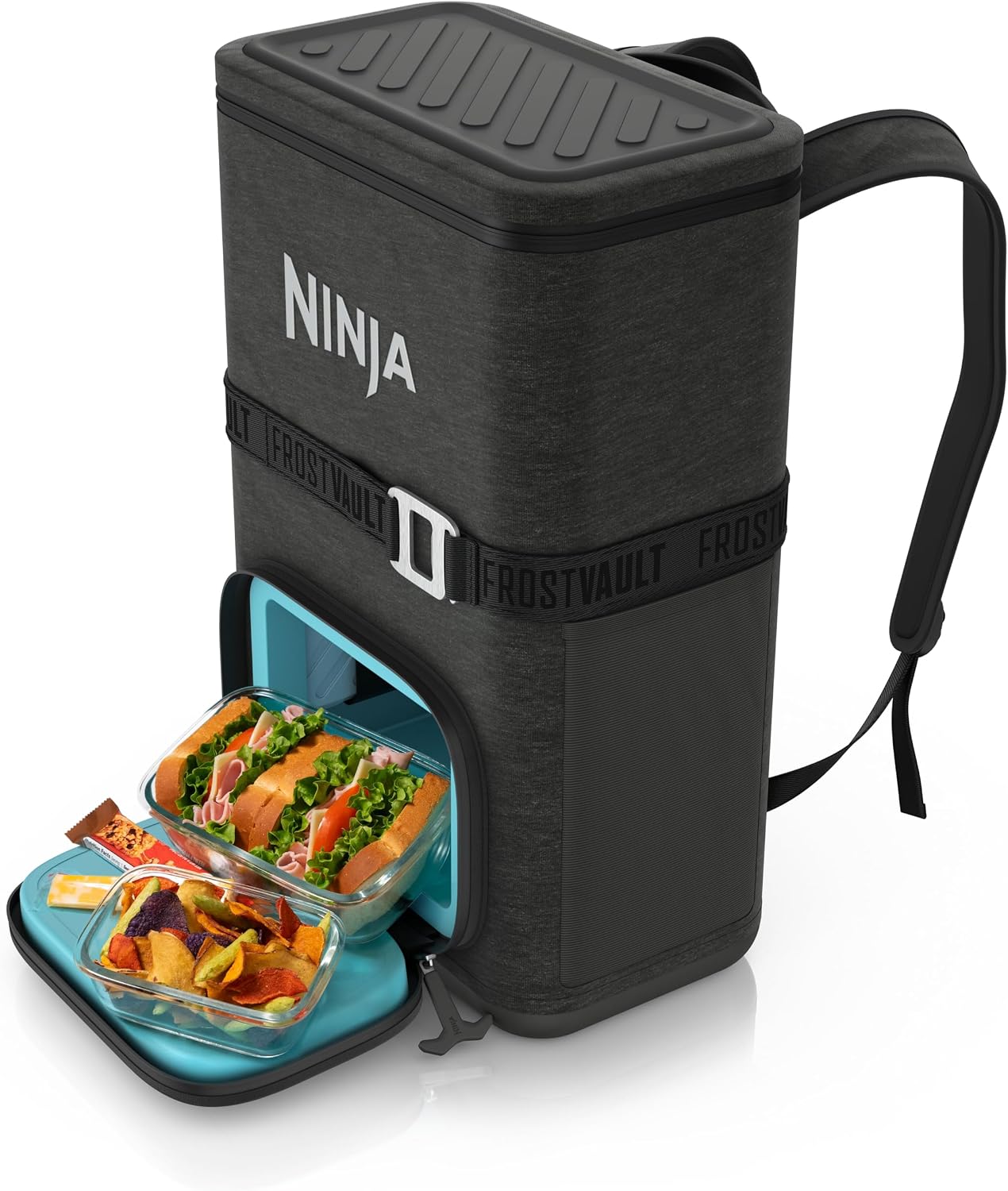 Detalle de Ninja FrostVault Go Can Soft Cooler (24/36 Can) with Leak-Proof Zipper, Cup Holder, 2 Ice Packs, Dry Drawer