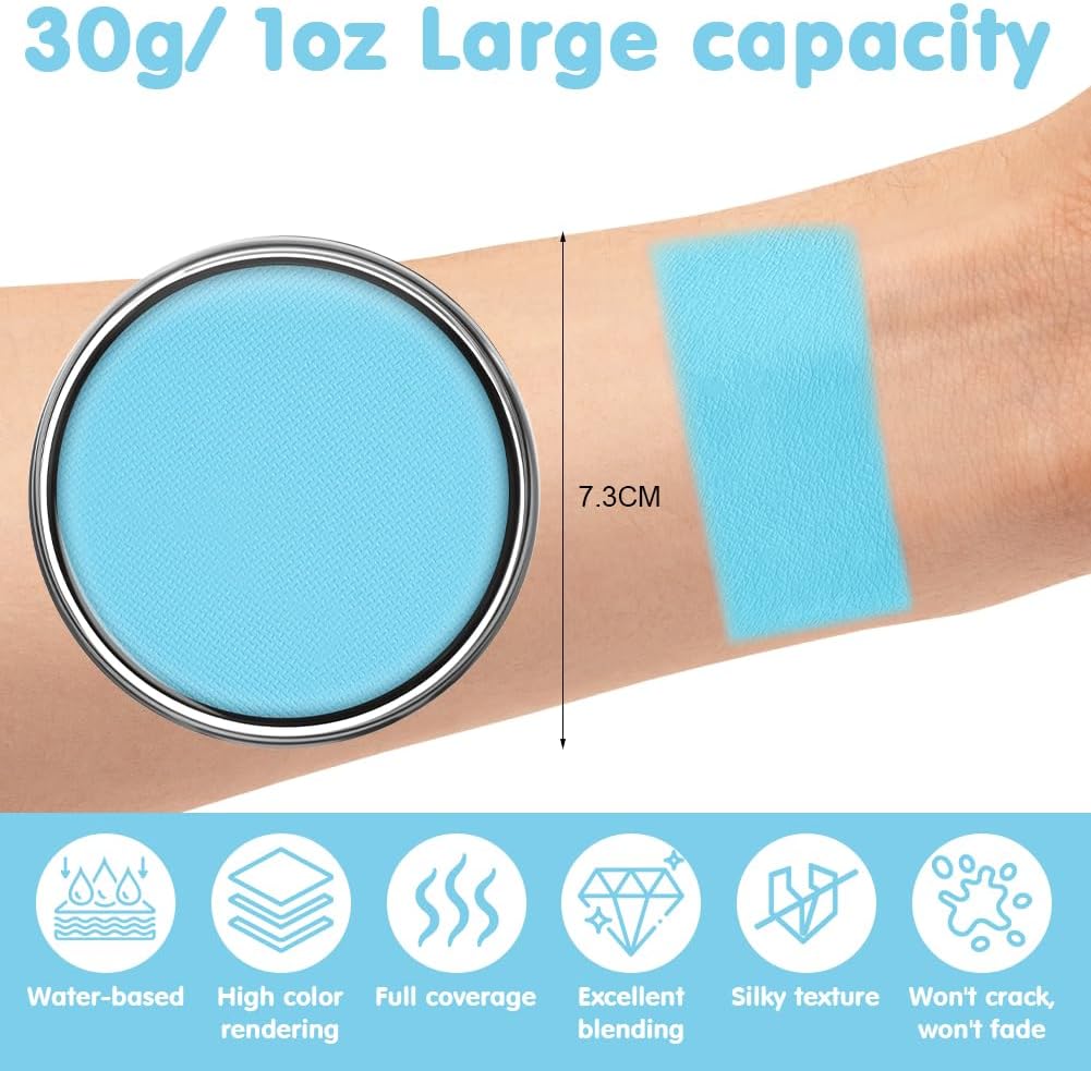 Detalle de AOOWU Pittura per viso e corpo blu lago, 30 g: body paint lavabile per Halloween, Carnevale e travestimenti