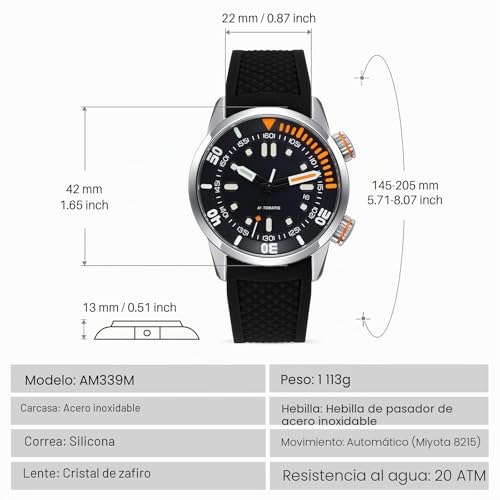 Thumbnail 5 de BERNY reloj de buceo automático 20 ATM con cristal de zafiro y correa de silicona
