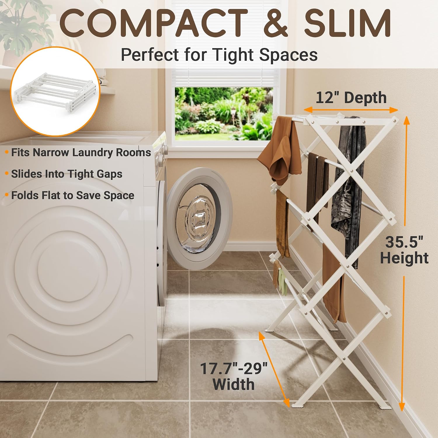 Detalle de SpaceHidden Foldable Clothes Drying Rack, 35 lb Capacity