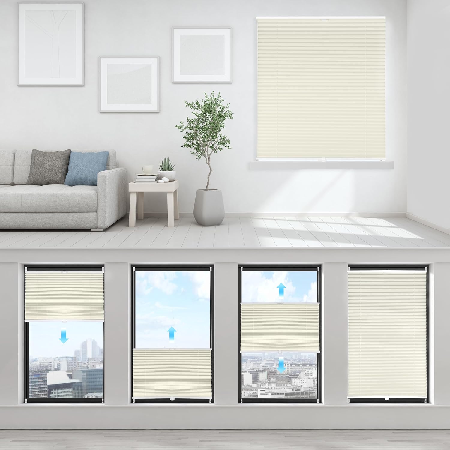 Thumbnail 3 de Sekey Plissee Klemmfix ohne Bohren 110 x 130 cm (110 cm breit), beige – Sichtschutz für Tür & Fenster