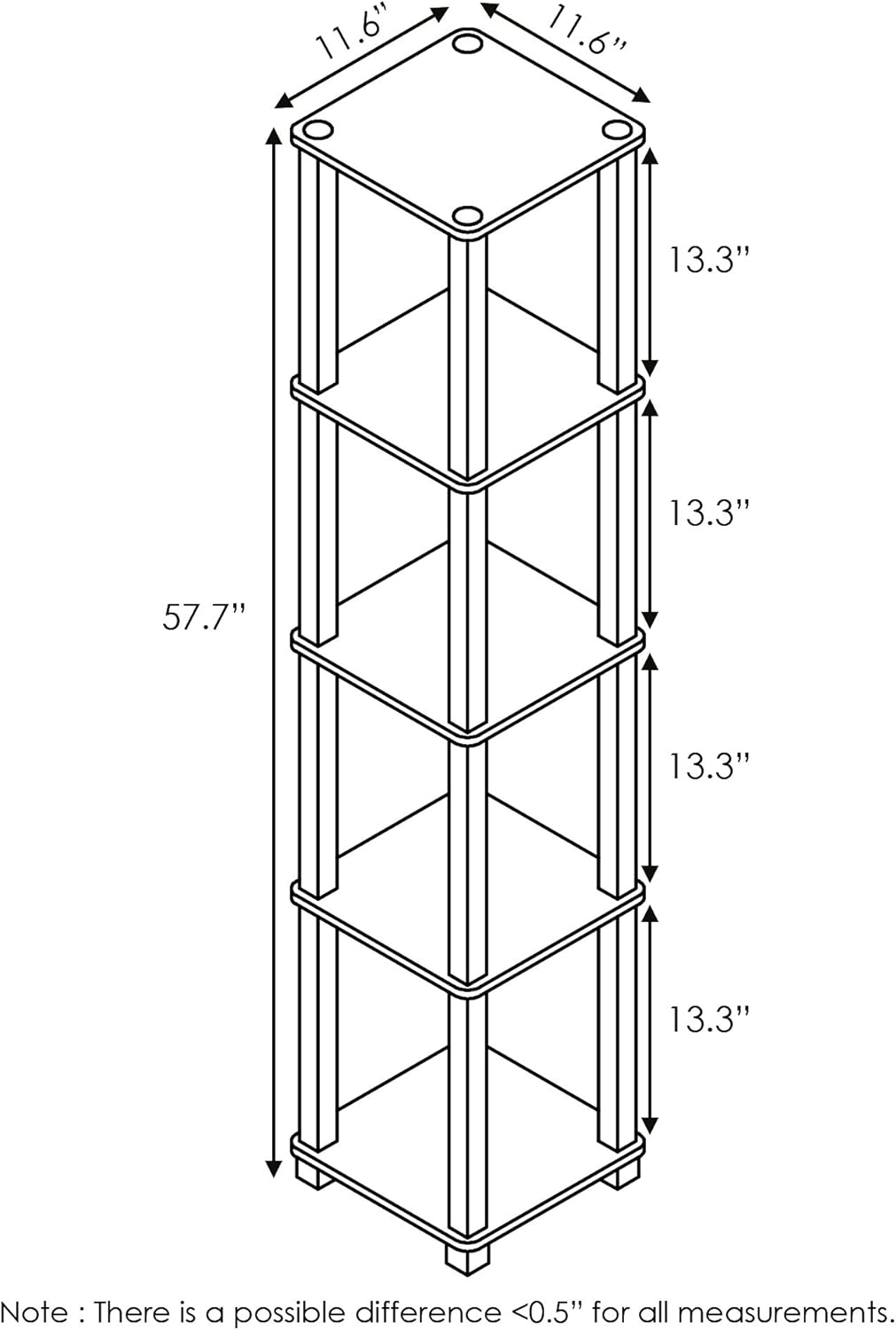 Thumbnail 2 de Furinno TURN-S-TUBE 5-Tier Square Book Shelf corner storage in French oak-effect