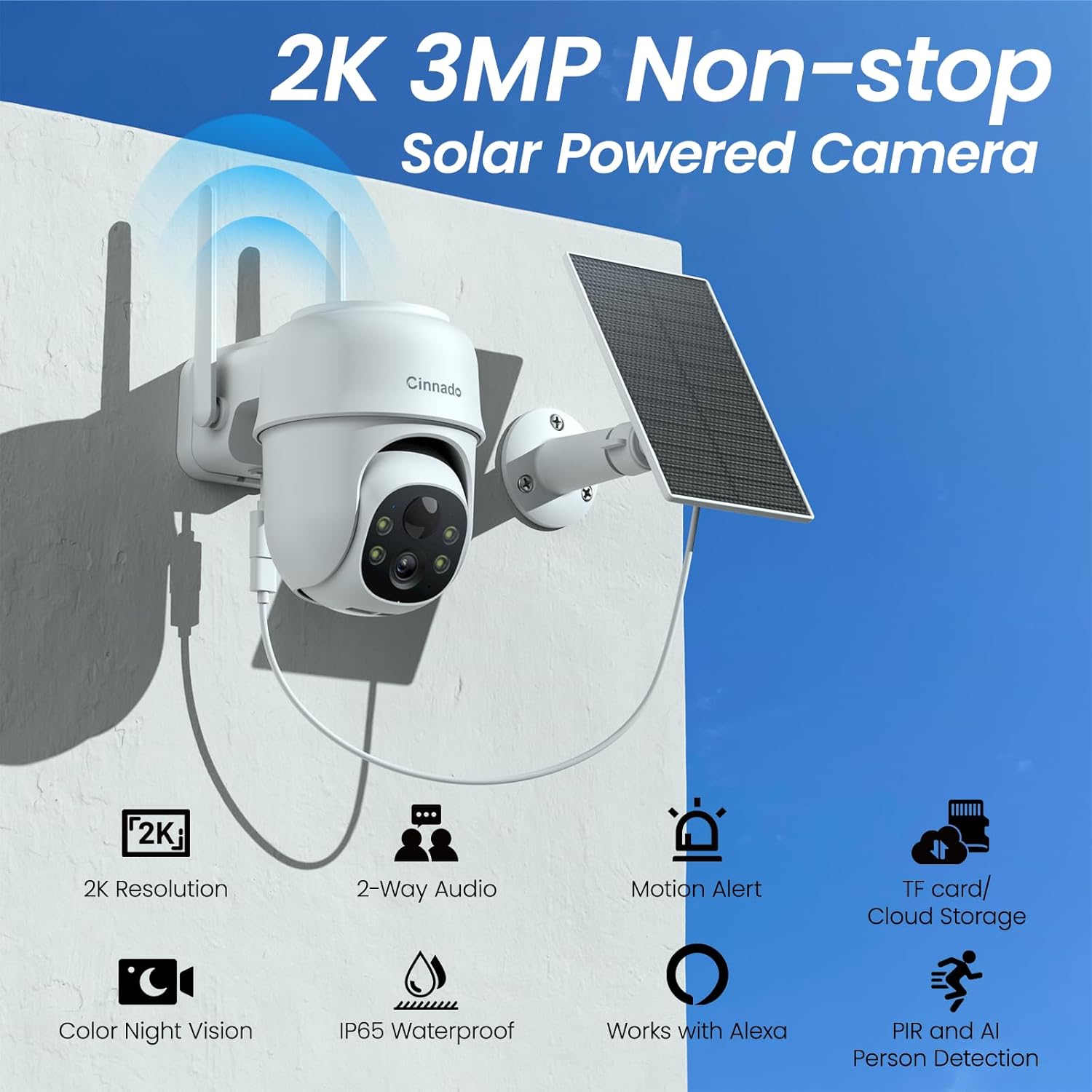 Detalle 2 de Cinnado Solar Security Camera 2K with PIR detection