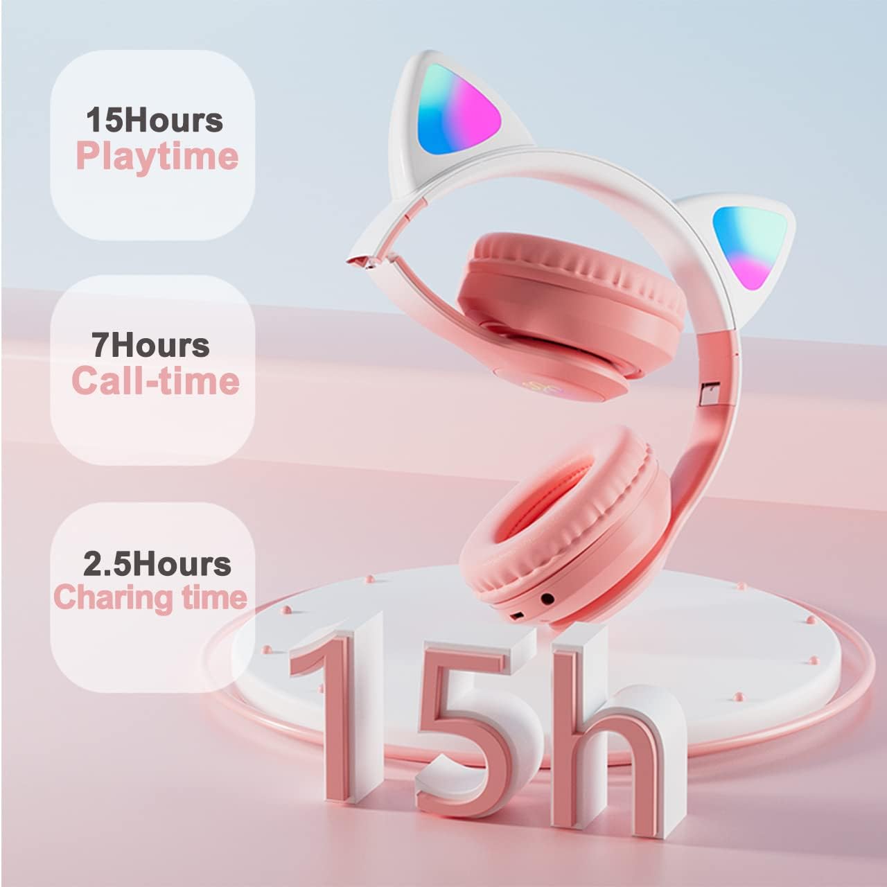 Thumbnail 6 de TOKANI Kids Headphones Bluetooth with Cat Ear LEDs (Pink Pro)